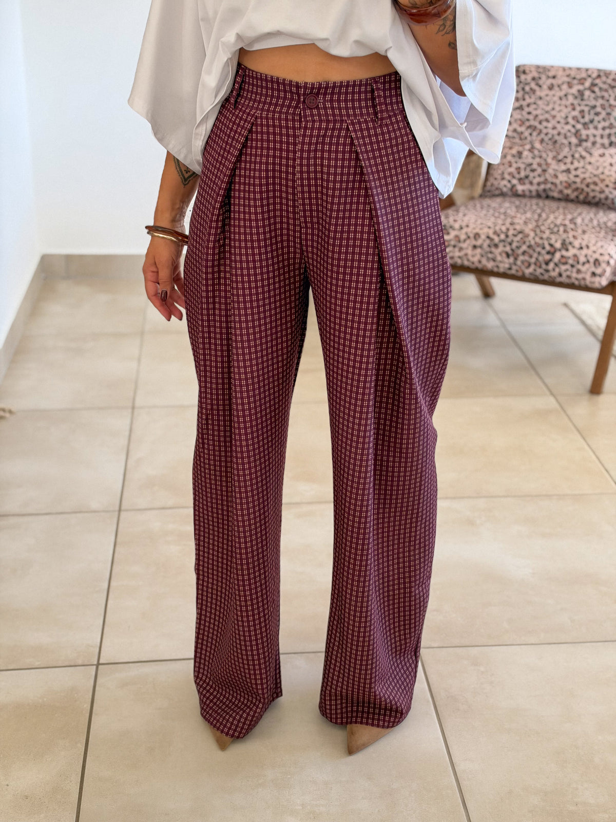 Pantalon Jessie – Carreaux bordeaux