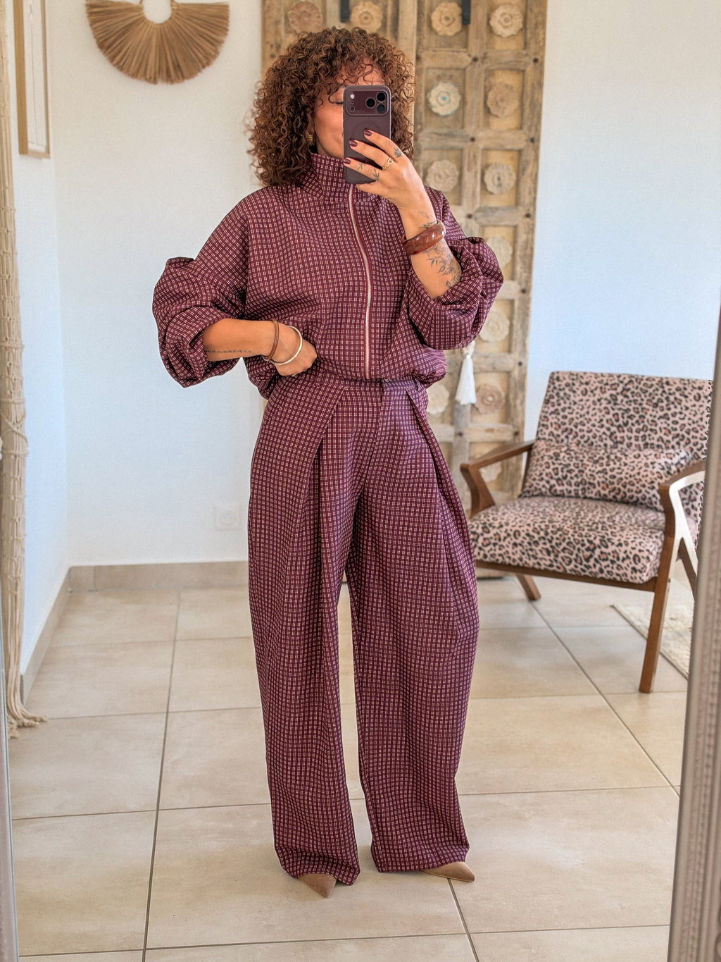 Pantalon Jessie – Carreaux bordeaux