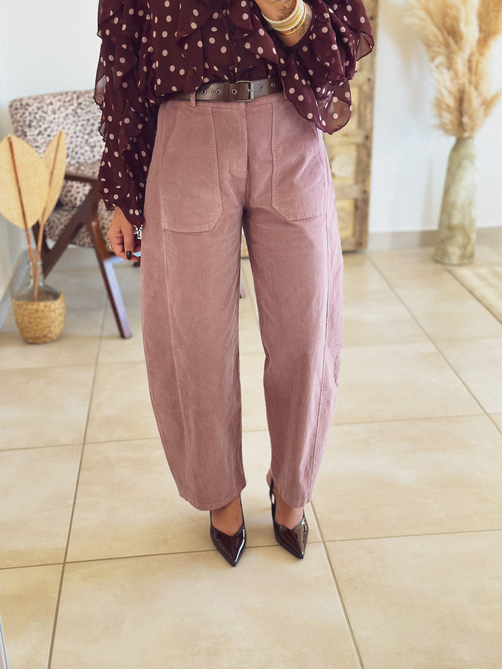 Pantalon Kaly – Velours Rose