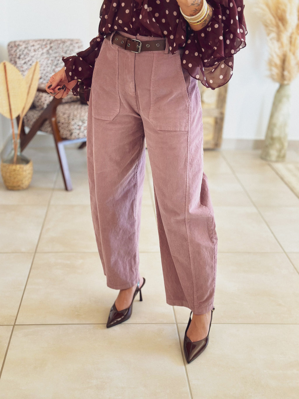 Pantalon Kaly – Velours Rose