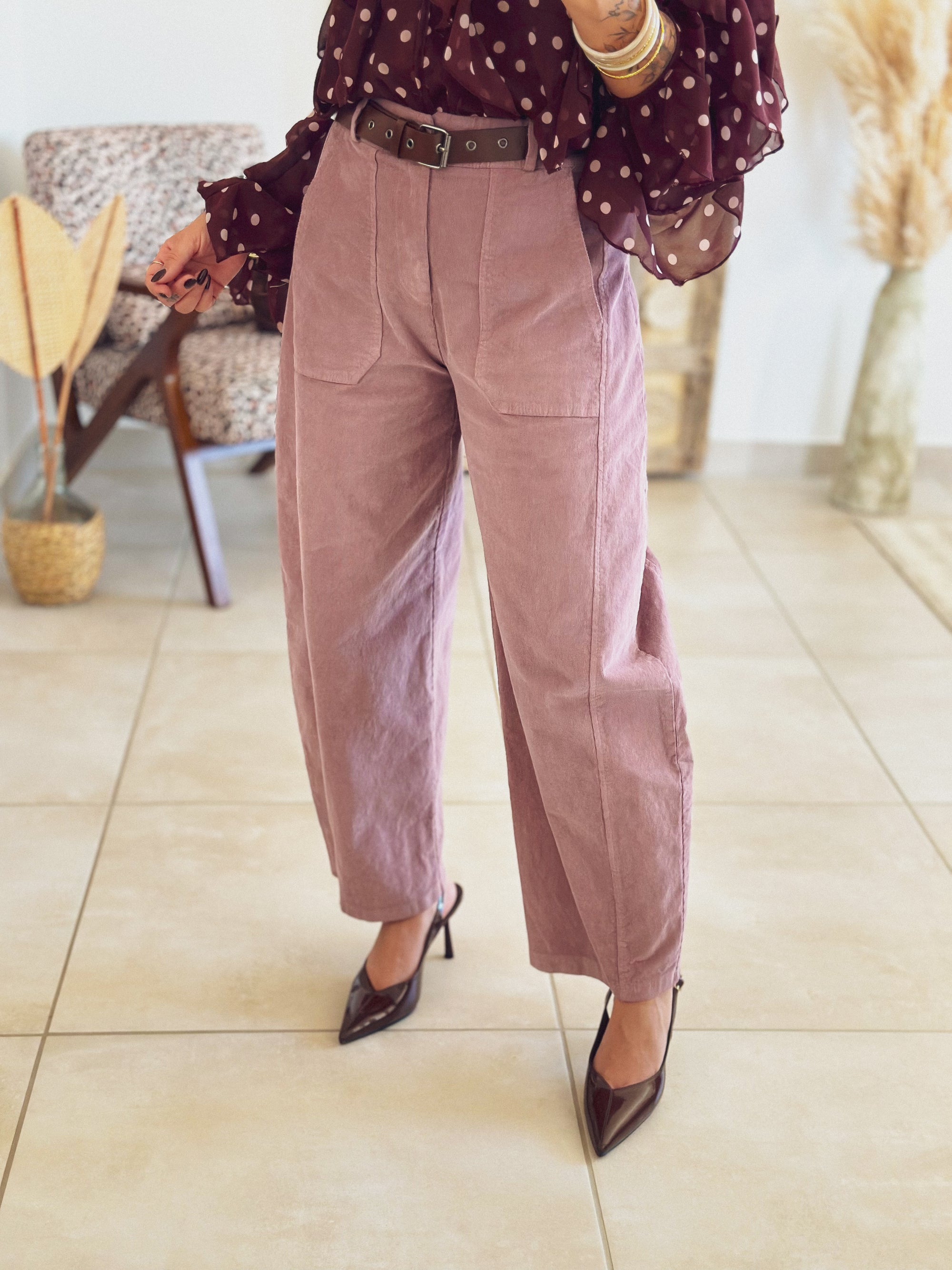 Pantalon Kaly – Velours Rose