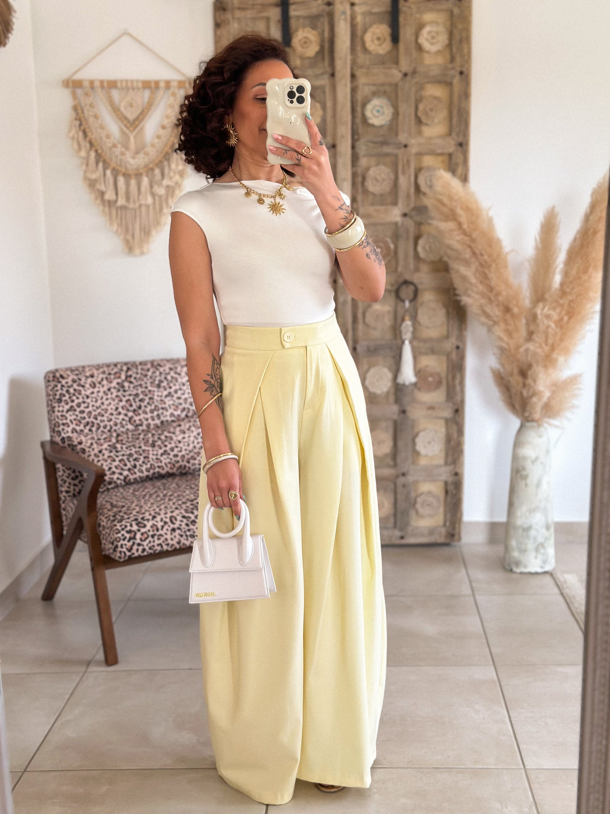Pantalon Chella - Large à pince jaune