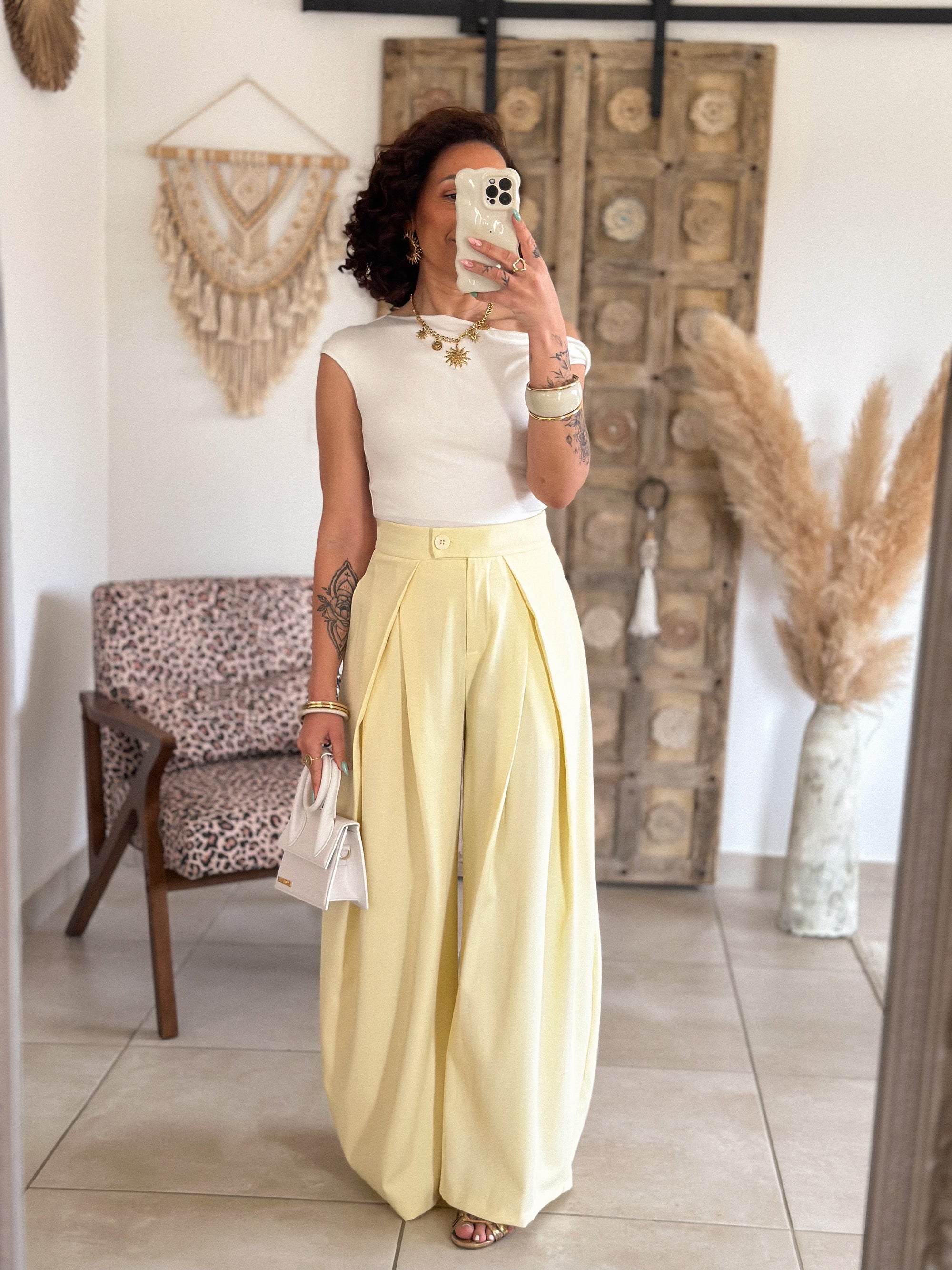Pantalon Chella - Large à pince jaune