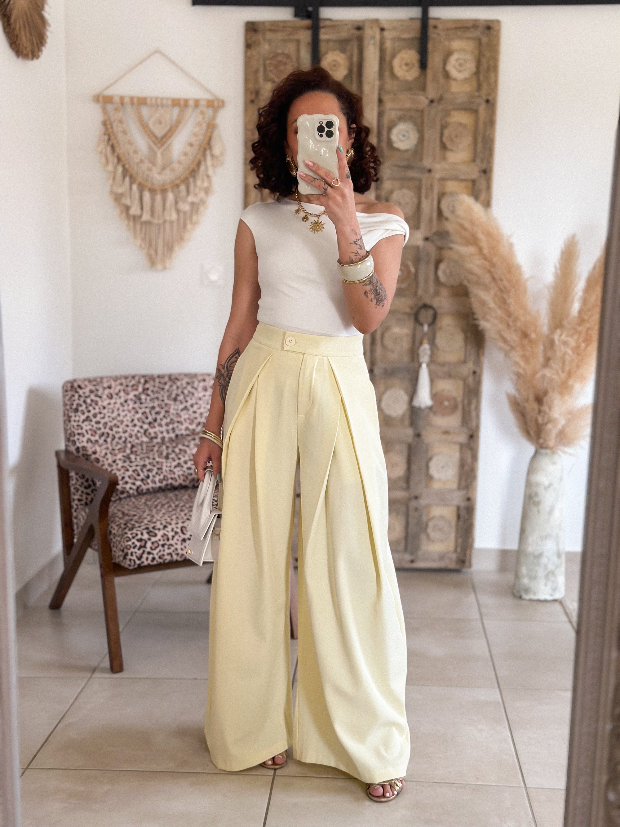 Pantalon Chella - Large à pince jaune