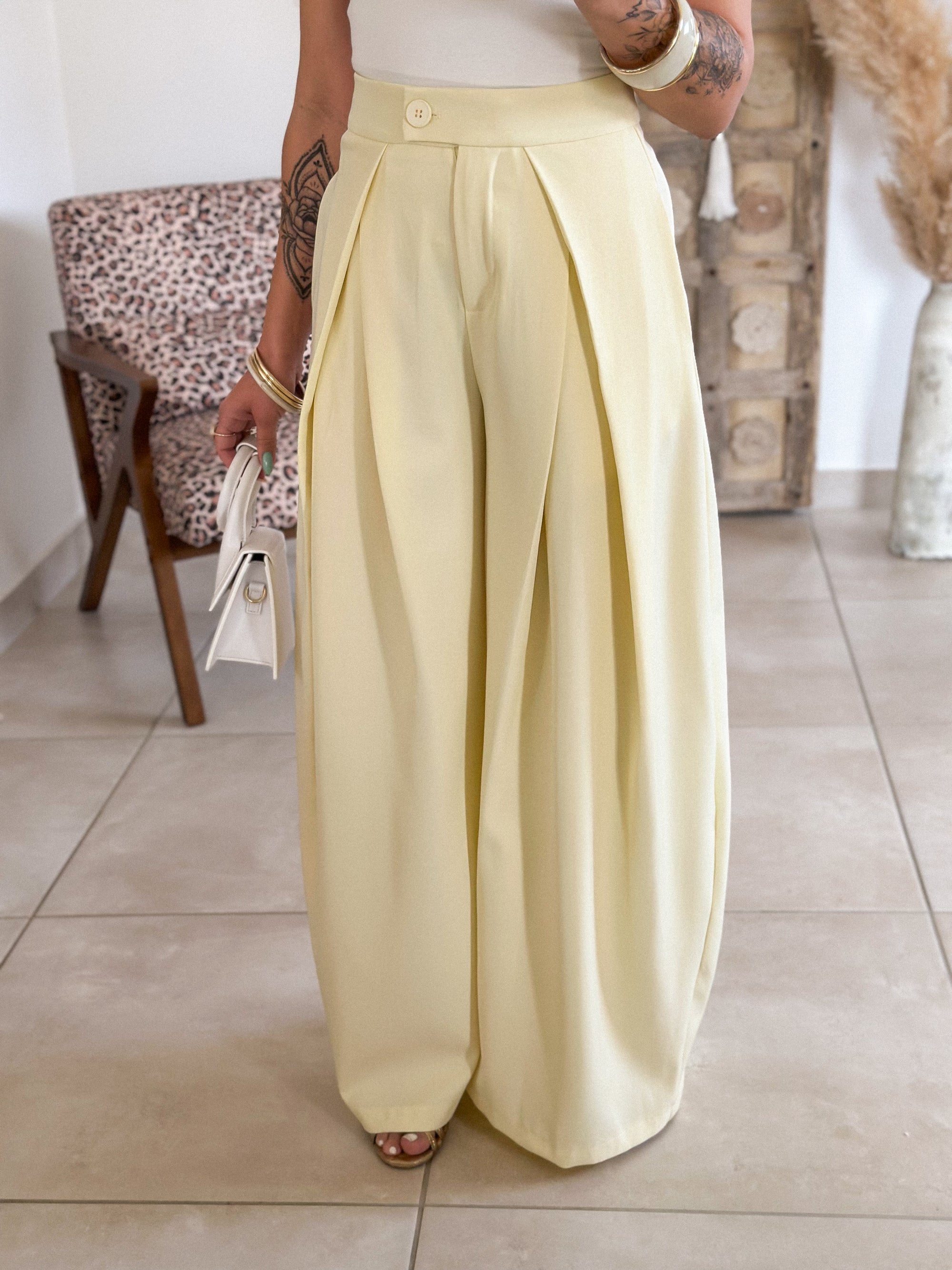 Pantalon Chella - Large à pince jaune
