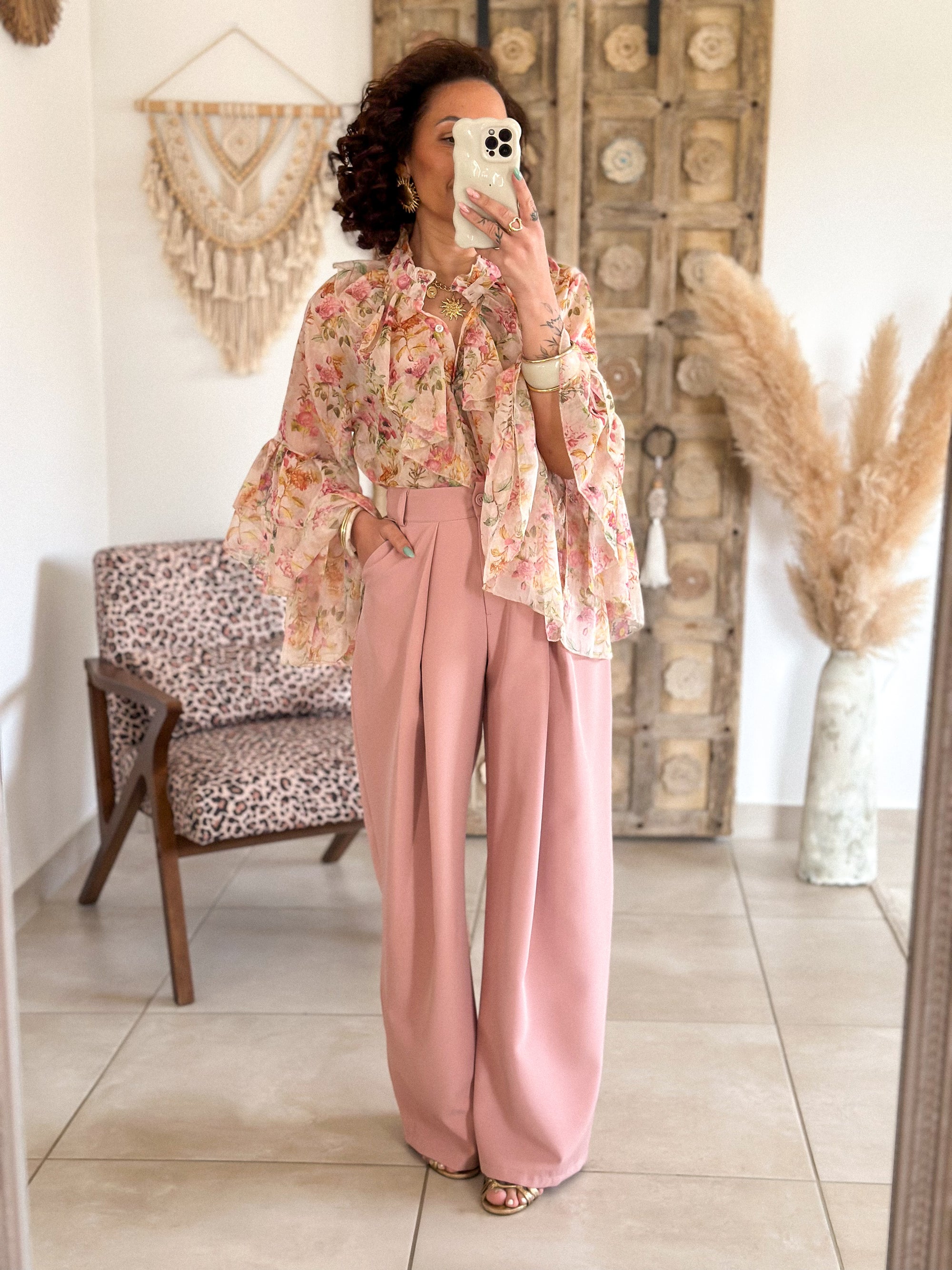 Pantalon Jess - large à pince rose
