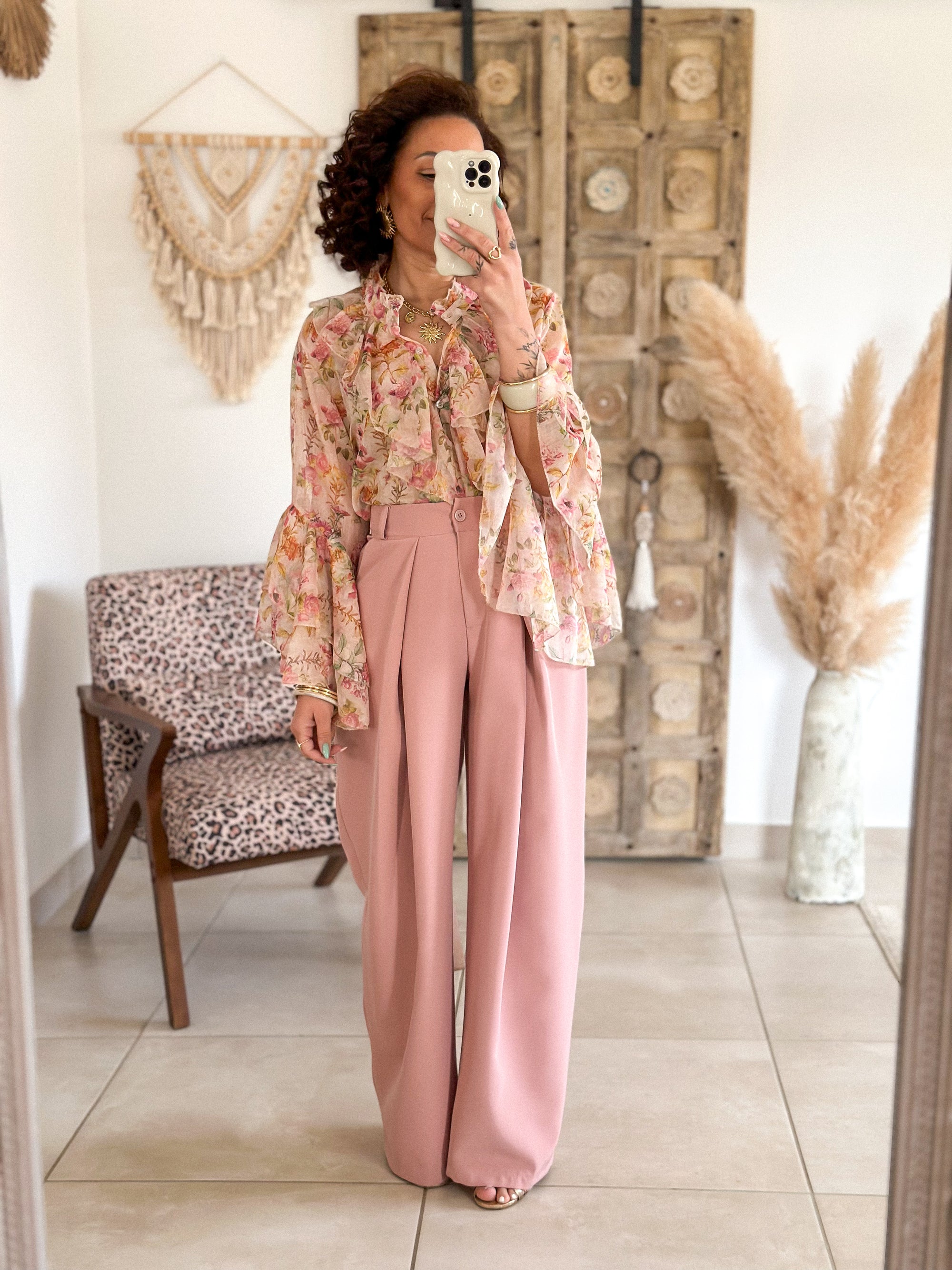 Pantalon Jess - large à pince rose