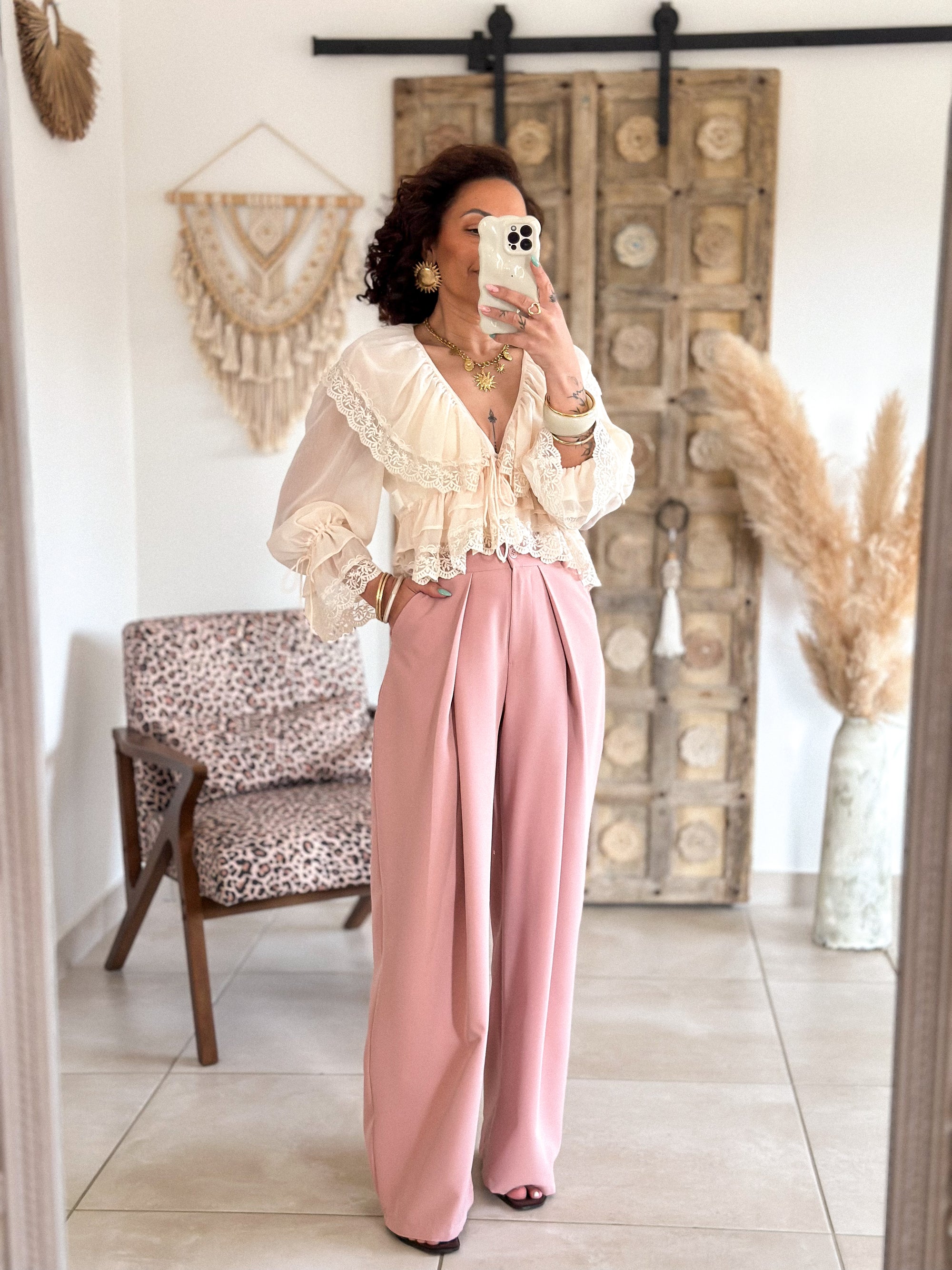 Pantalon Jess - large à pince rose