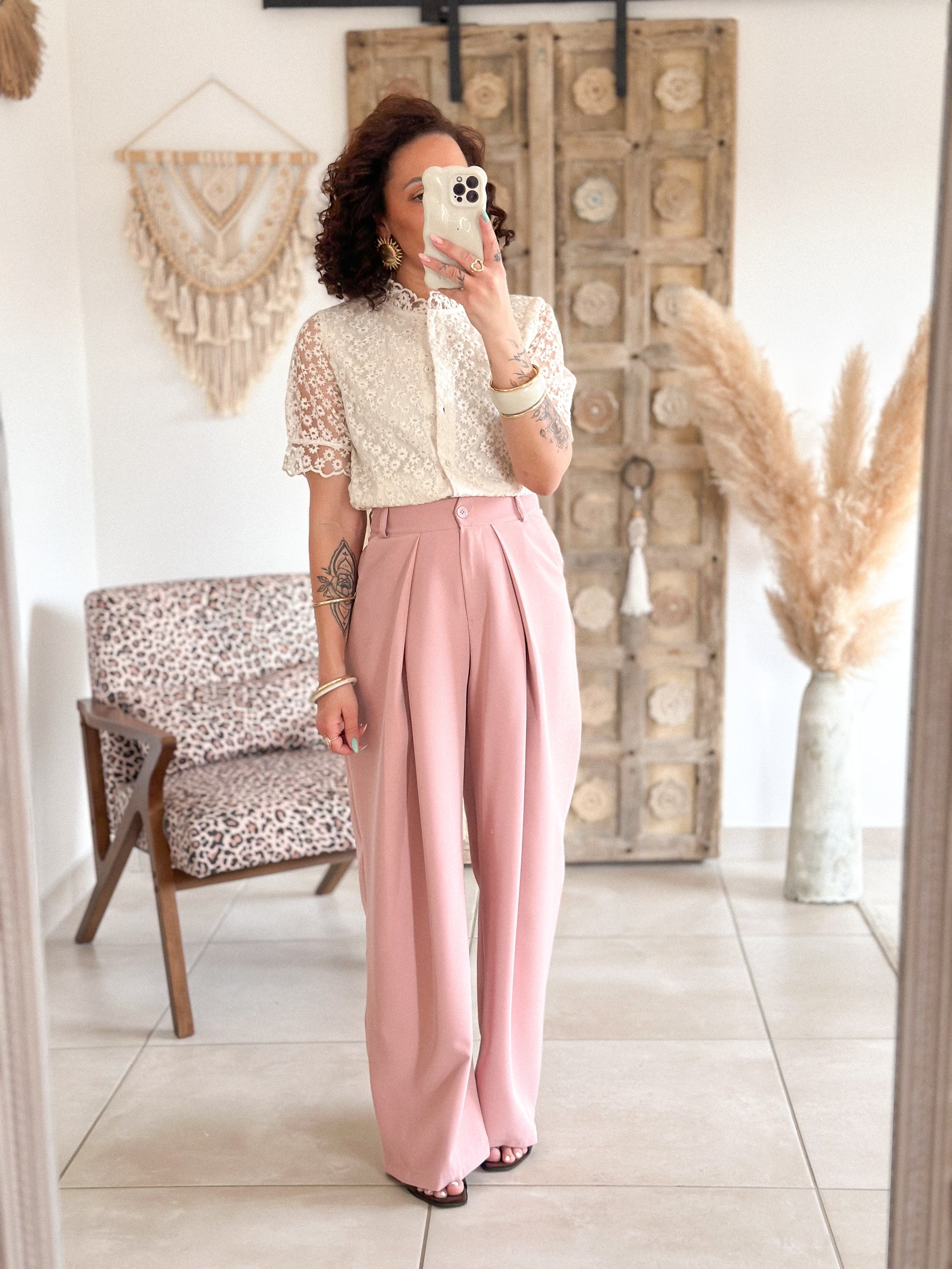 Pantalon Jess - large à pince rose
