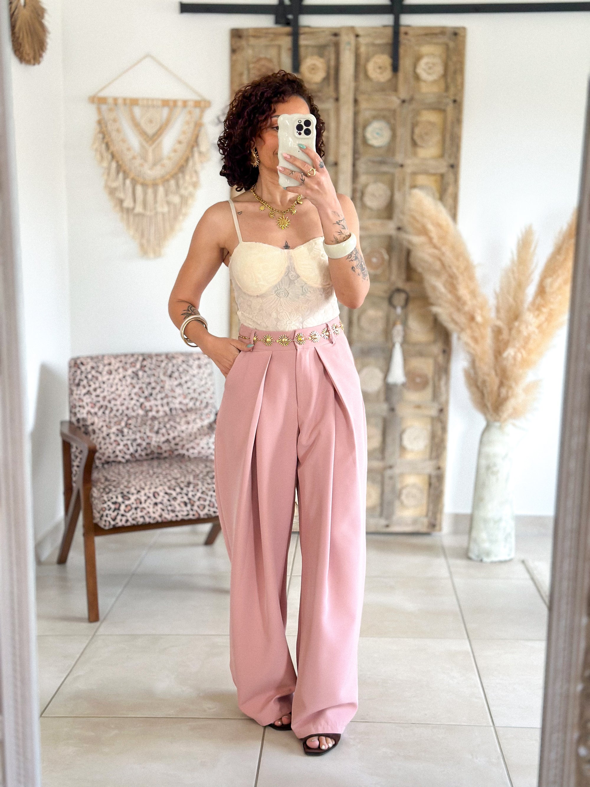 Pantalon Jess - large à pince rose