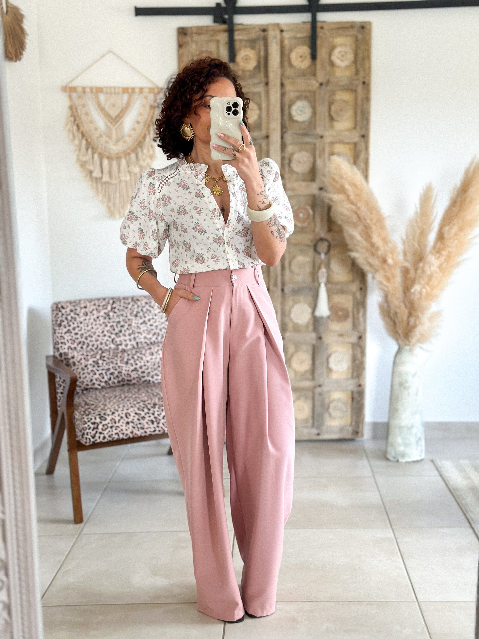 Pantalon Jess - large à pince rose