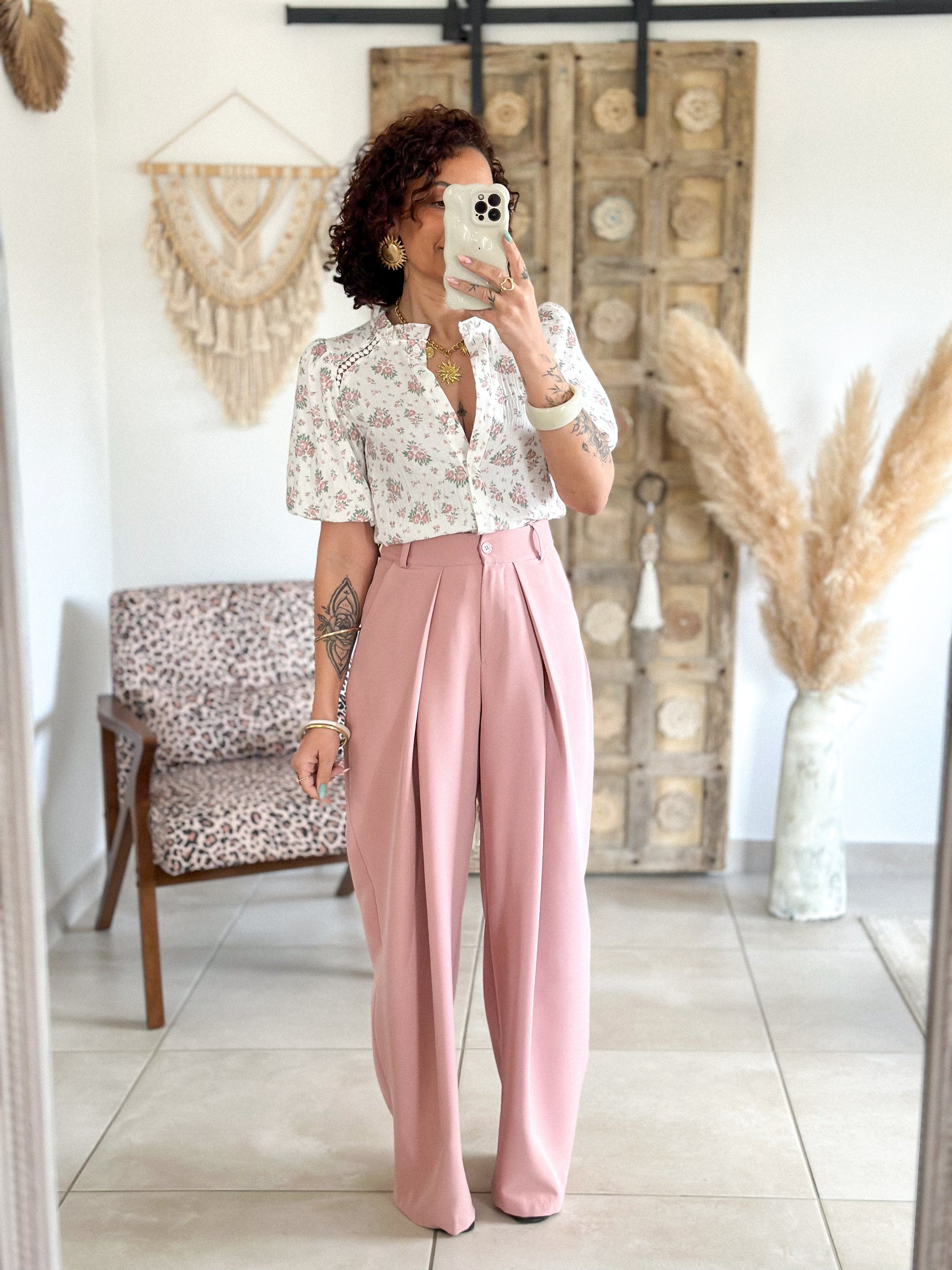 Pantalon Jess - large à pince rose