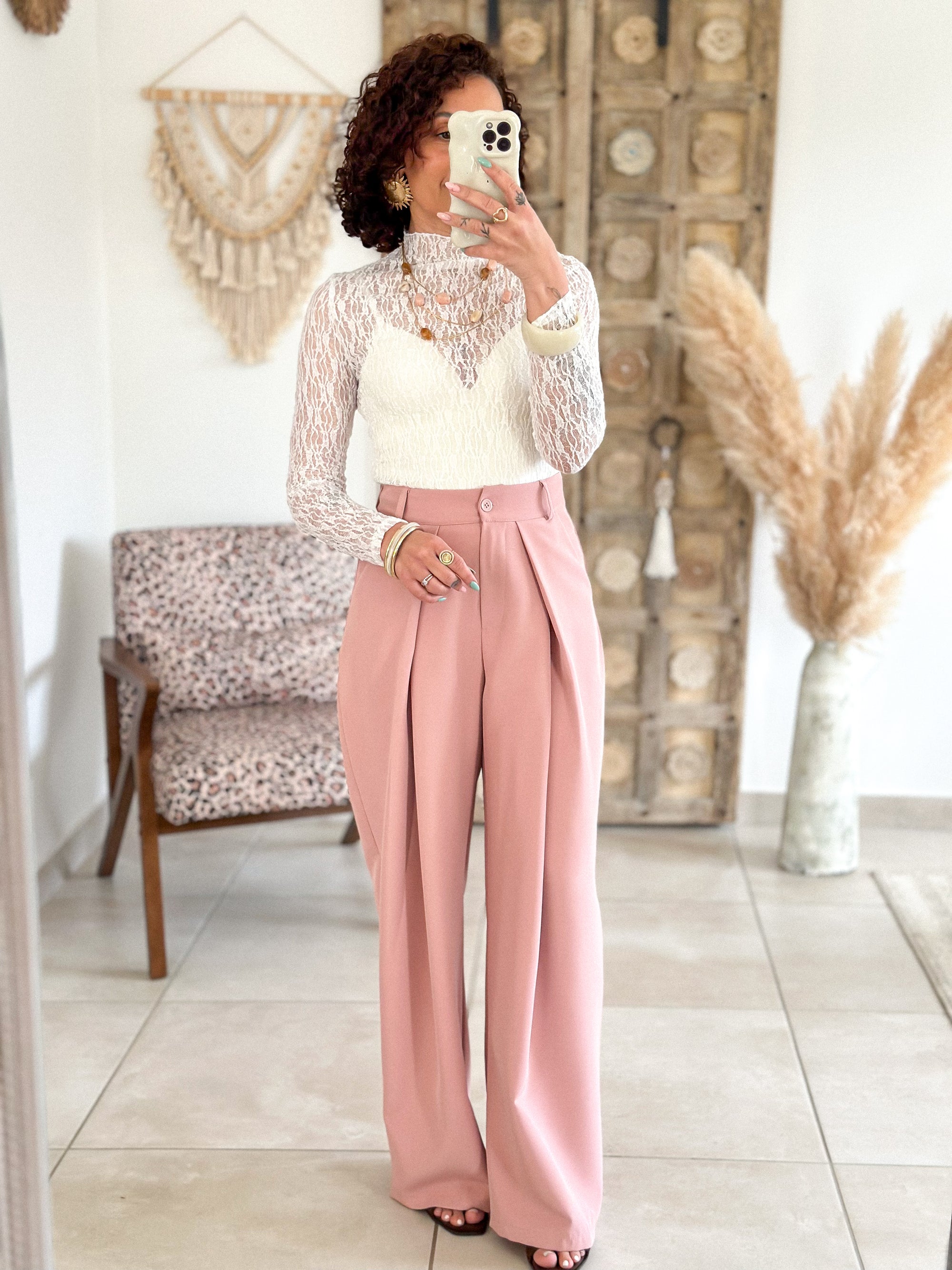 Pantalon Jess - large à pince rose