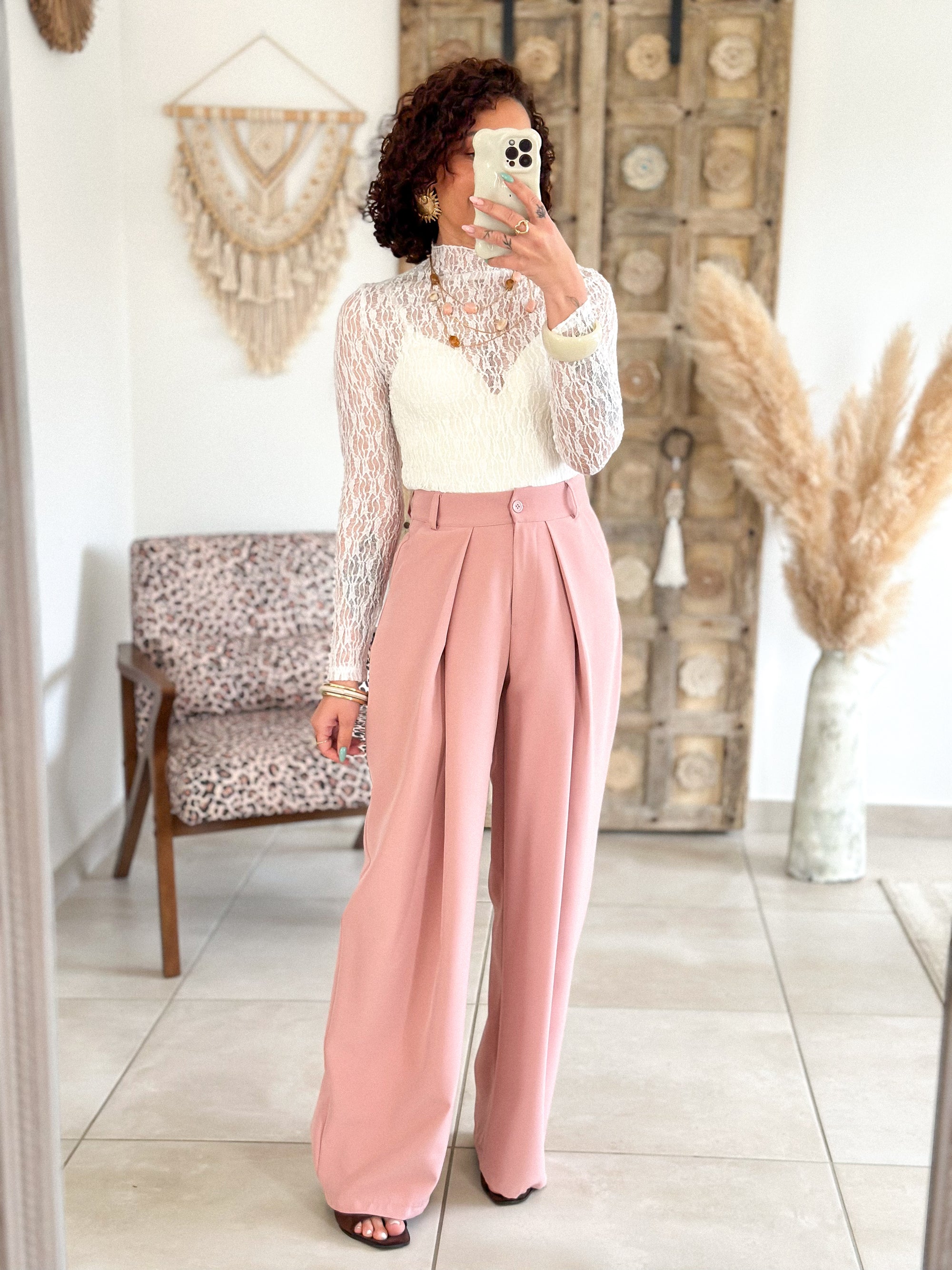 Pantalon Jess - large à pince rose