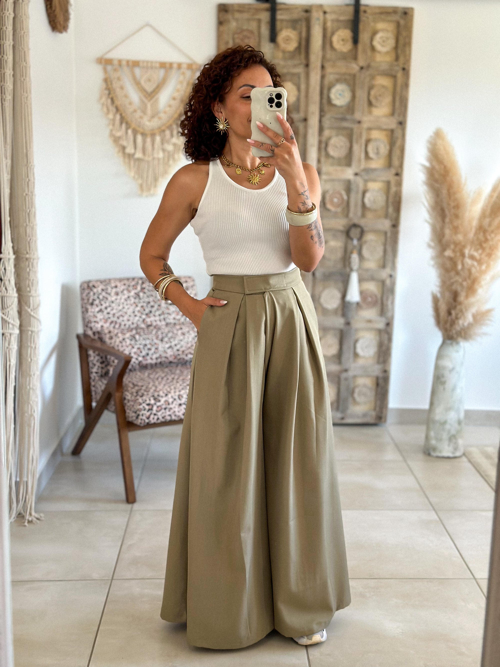 Pantalon Parfait - Palazzo à scratch vert olive