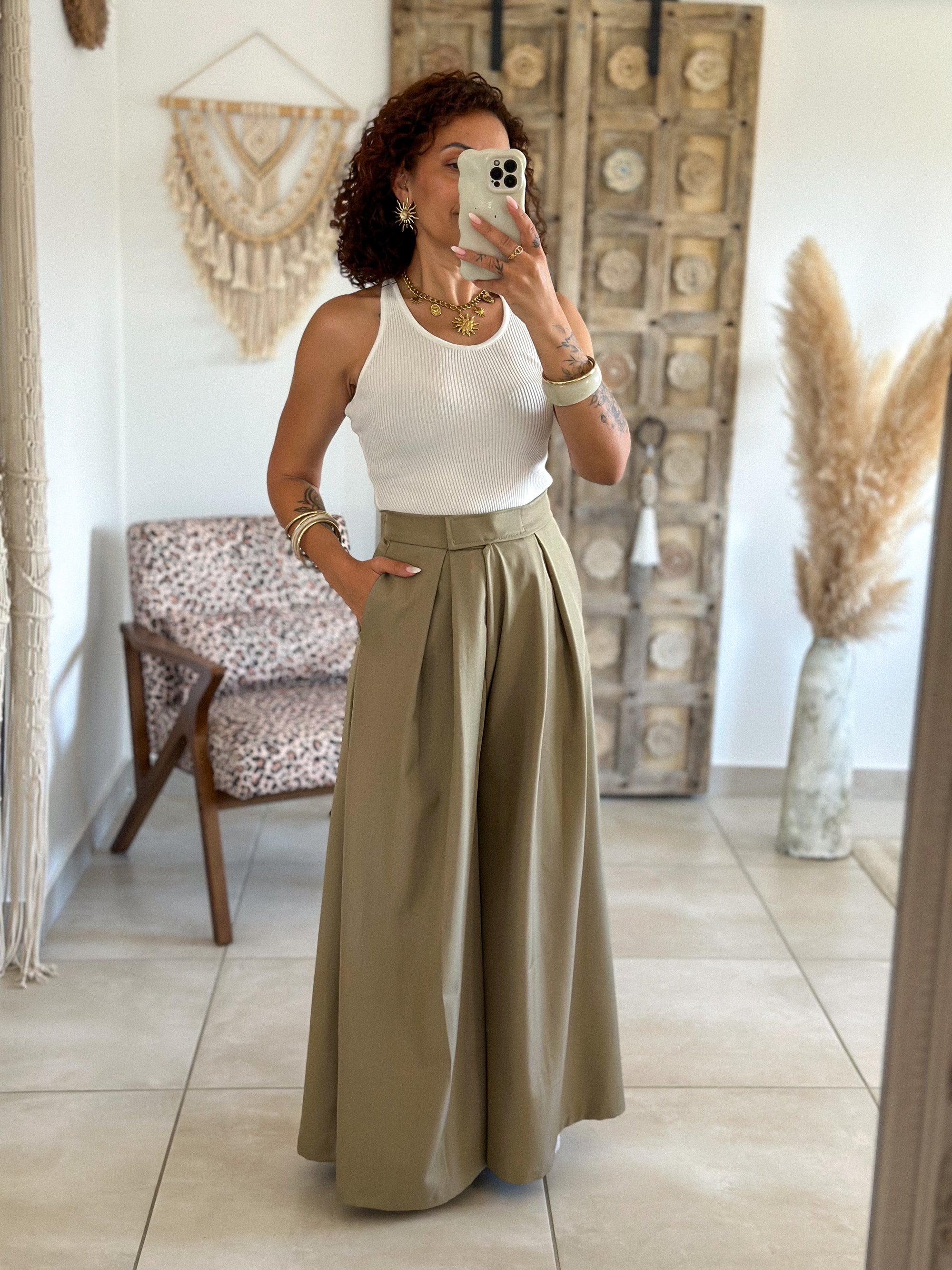 Pantalon Parfait - Palazzo à scratch vert olive