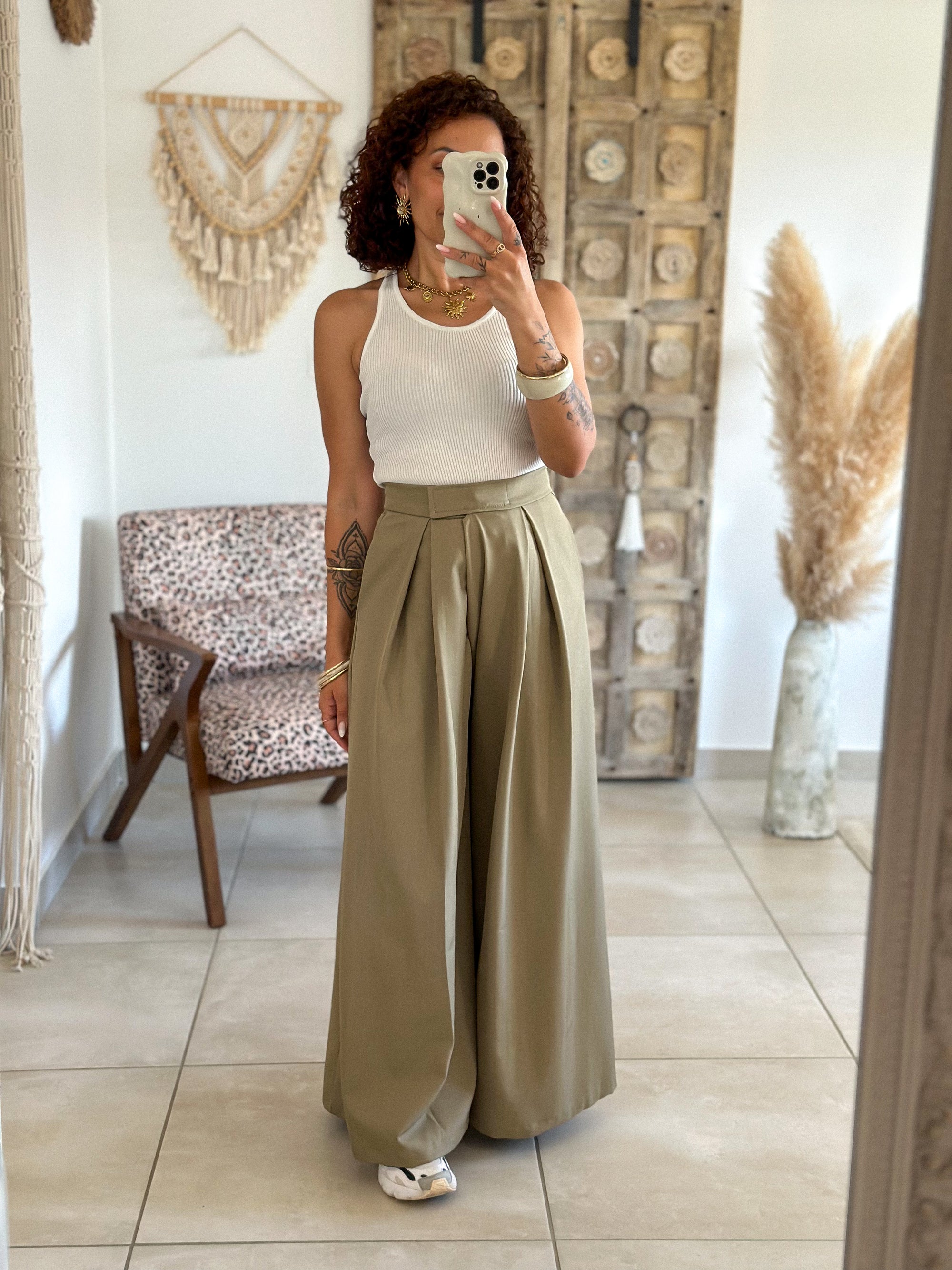 Pantalon Parfait - Palazzo à scratch vert olive