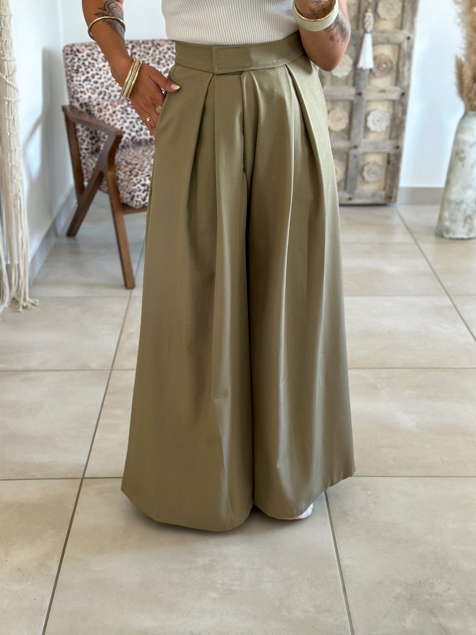 Pantalon Parfait - Palazzo à scratch vert olive