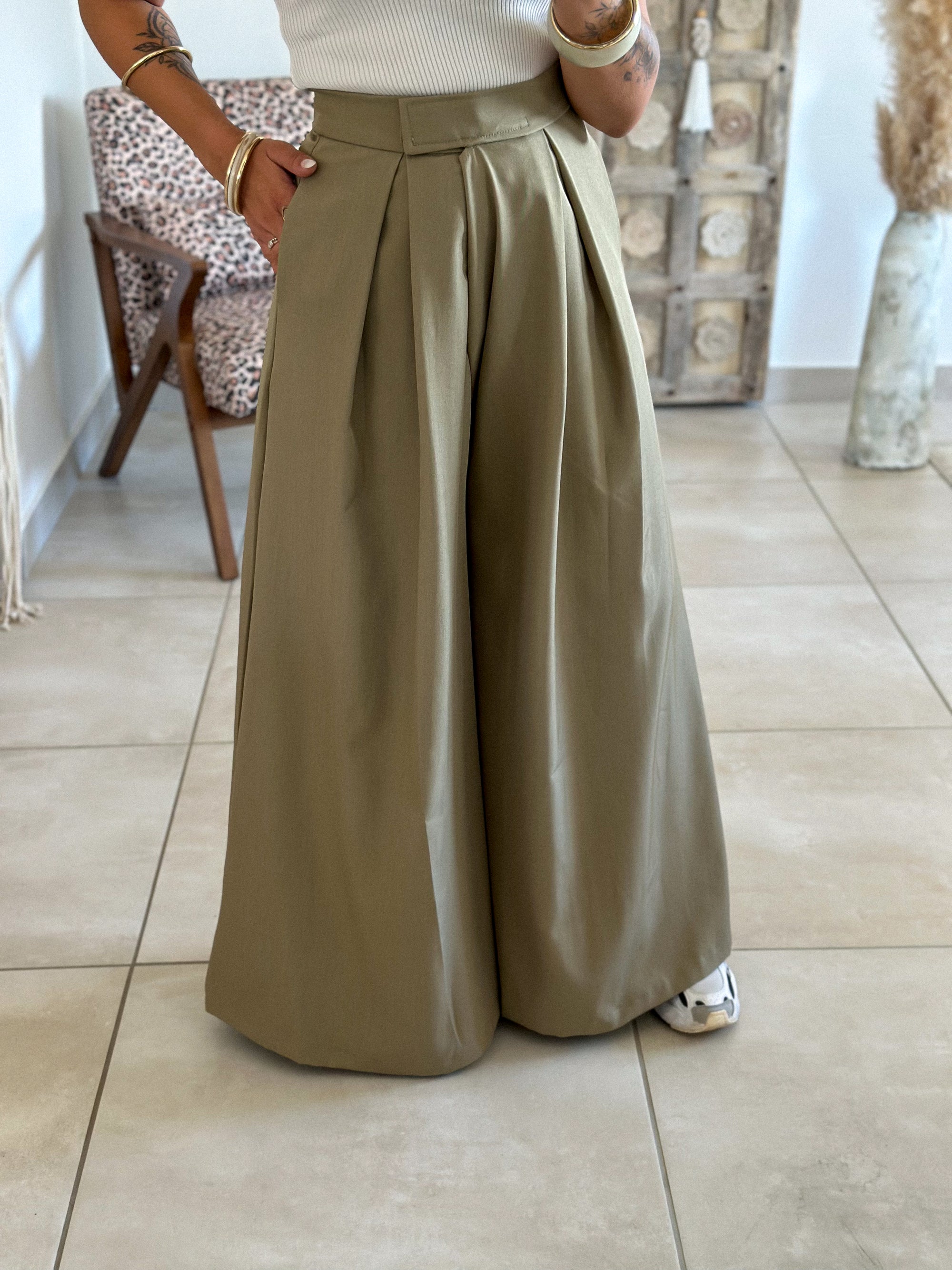 Pantalon Parfait - Palazzo à scratch vert olive
