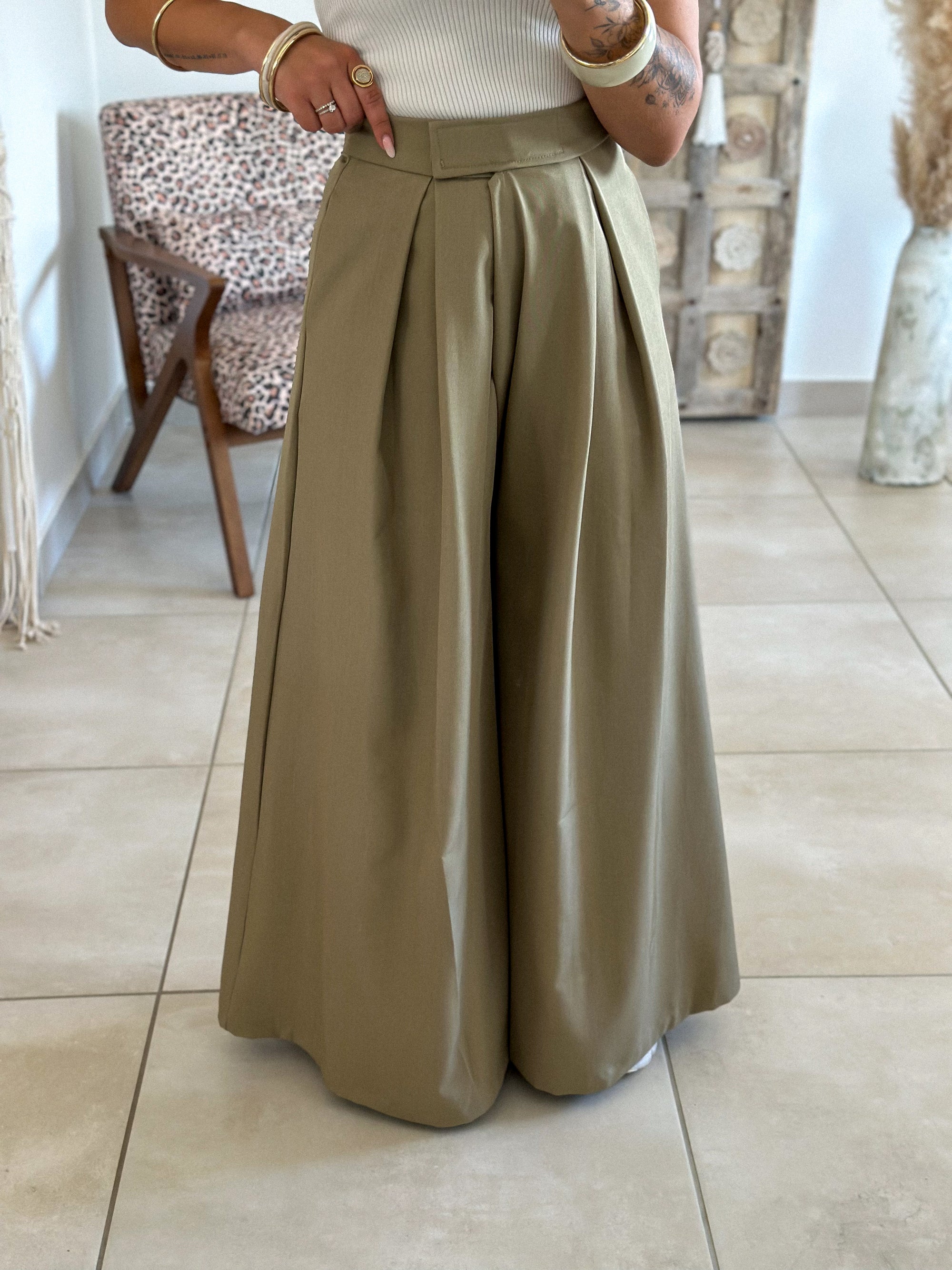 Pantalon Parfait - Palazzo à scratch vert olive