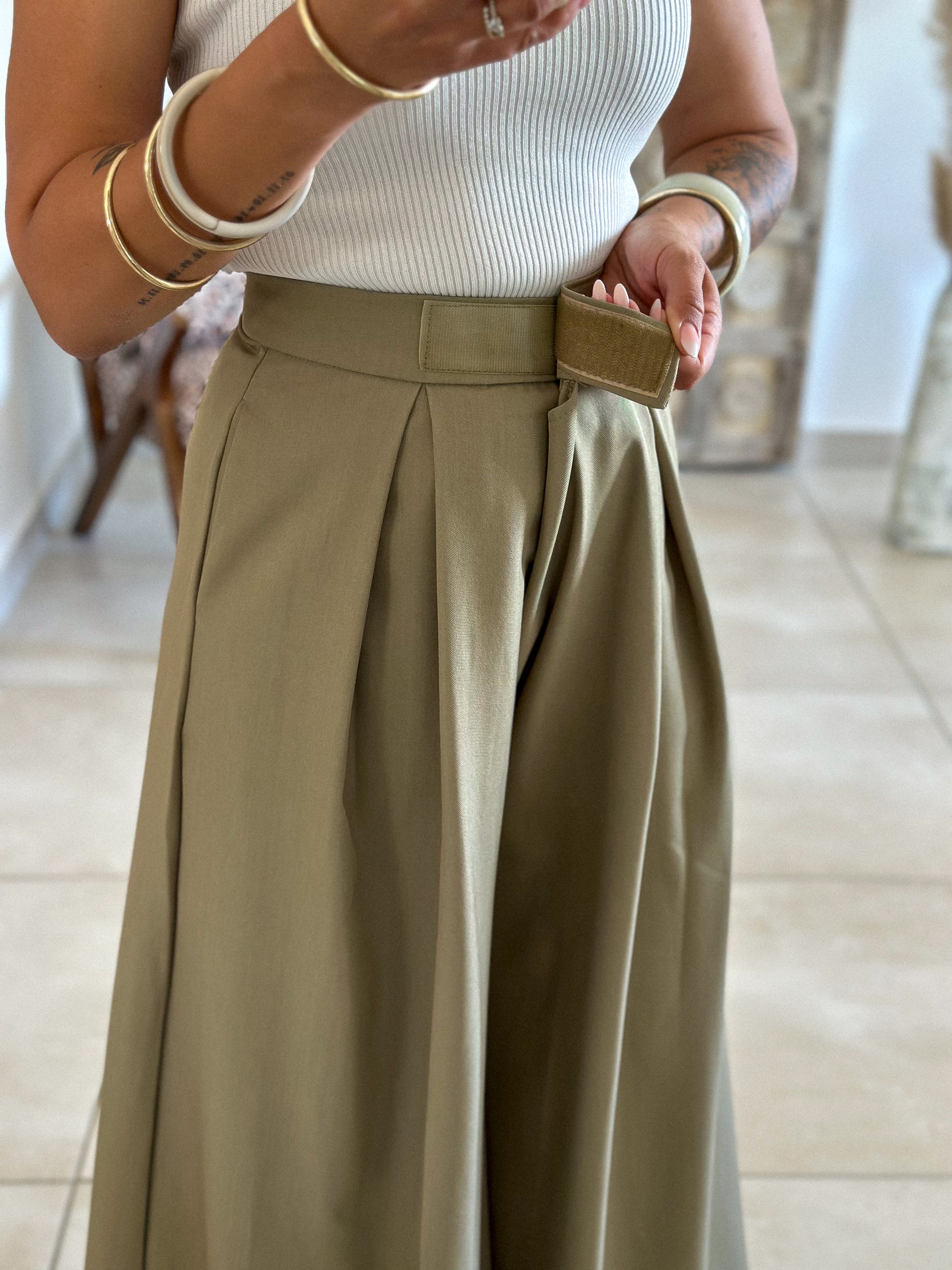 Pantalon Parfait - Palazzo à scratch vert olive