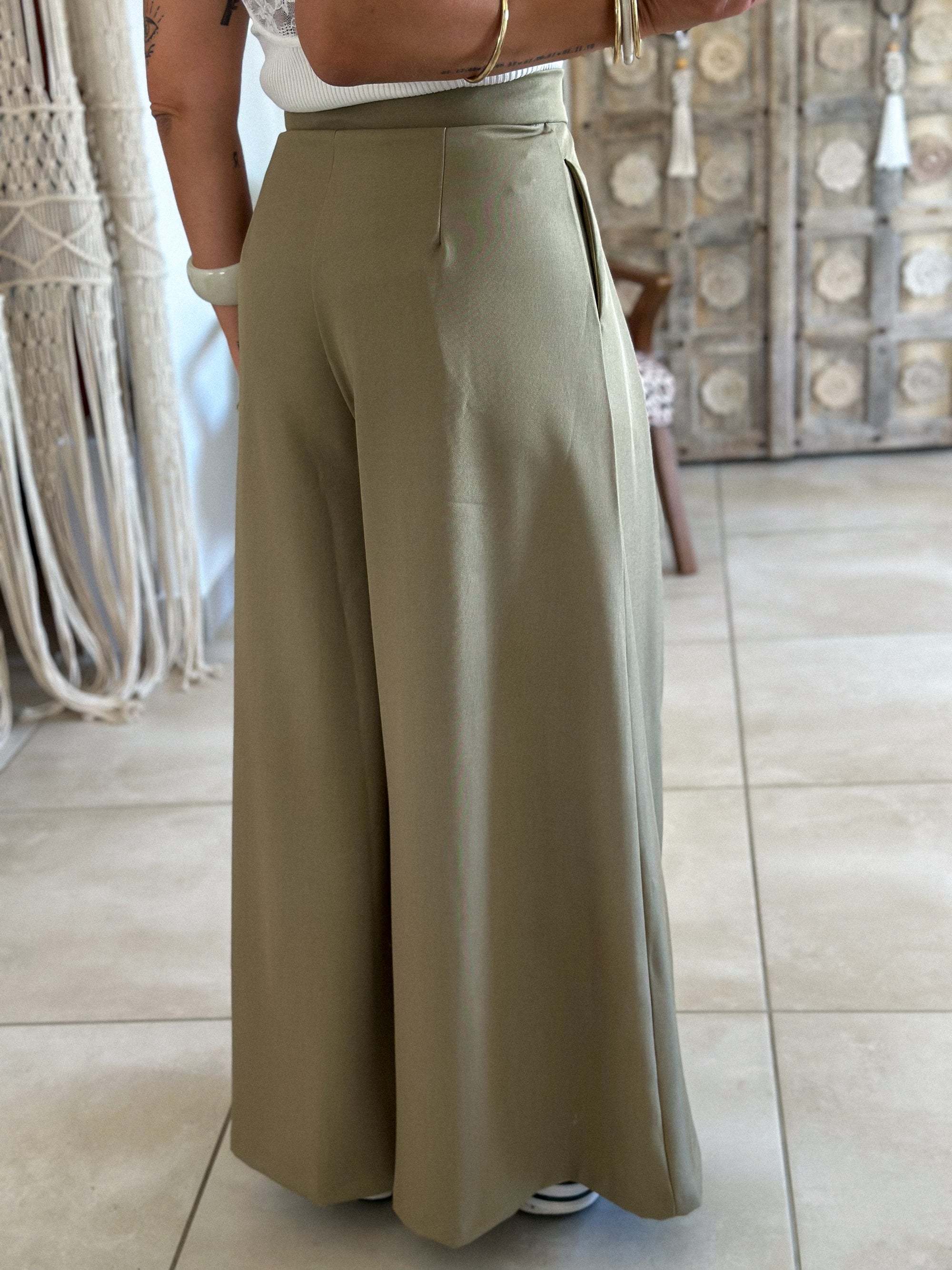 Pantalon Parfait - Palazzo à scratch vert olive