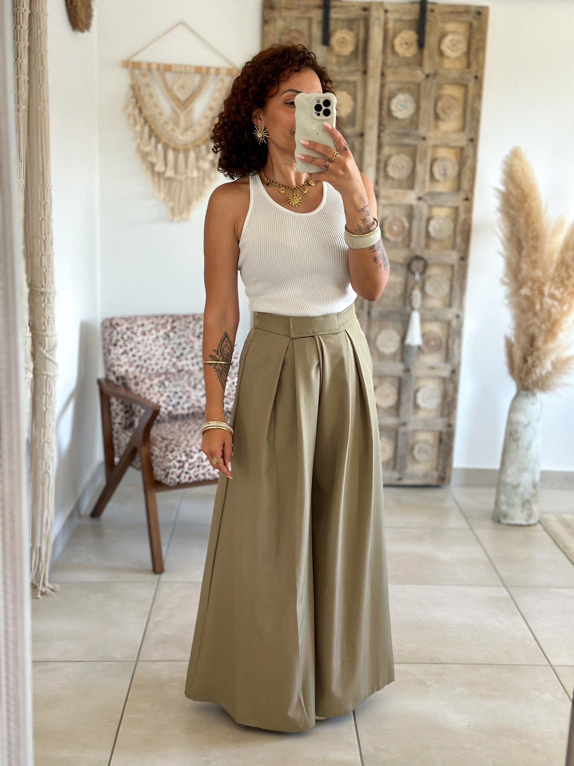 Pantalon Parfait - Palazzo à scratch vert olive