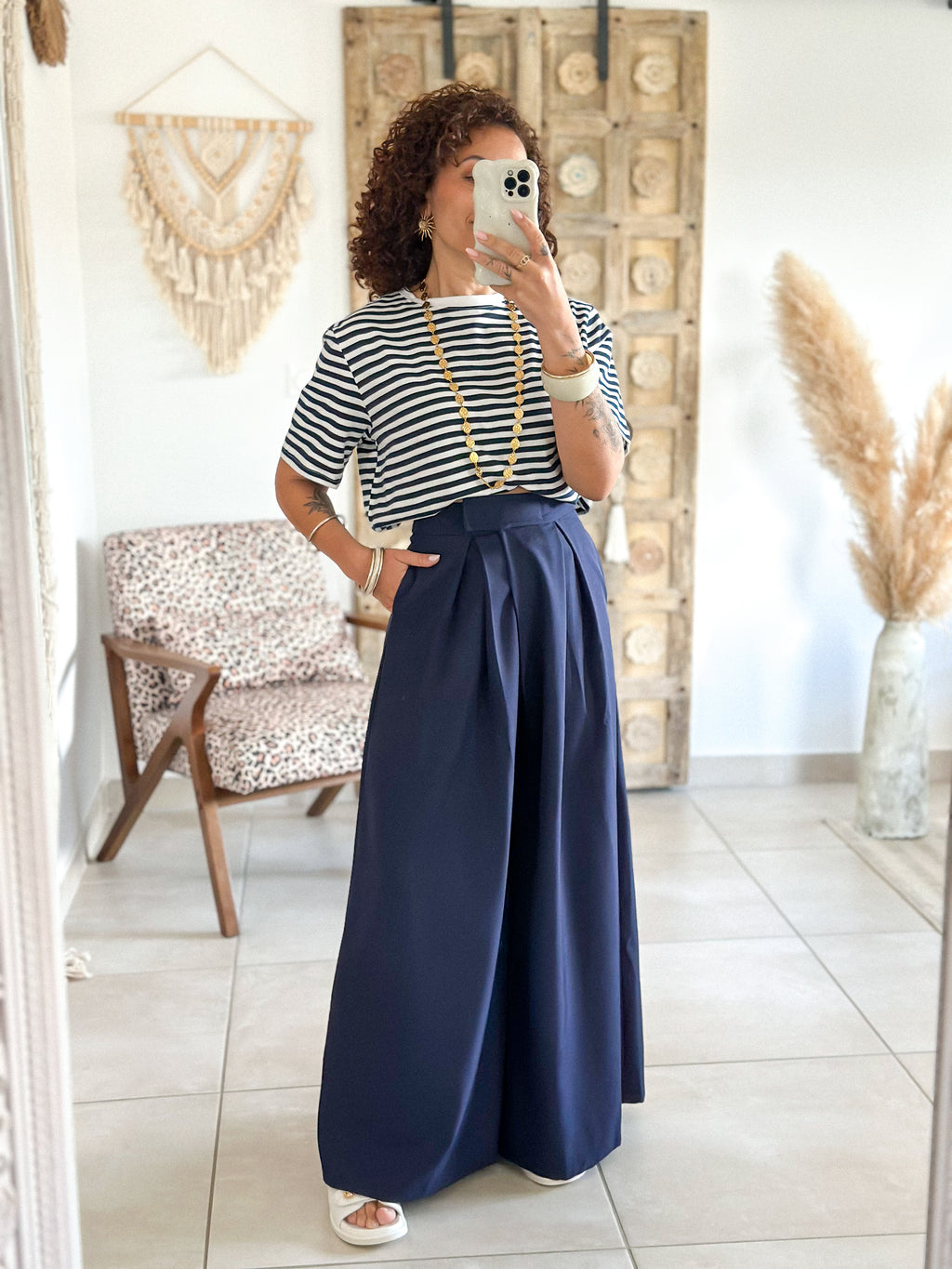 Pantalon Parfait - Palazzo à scratch marine