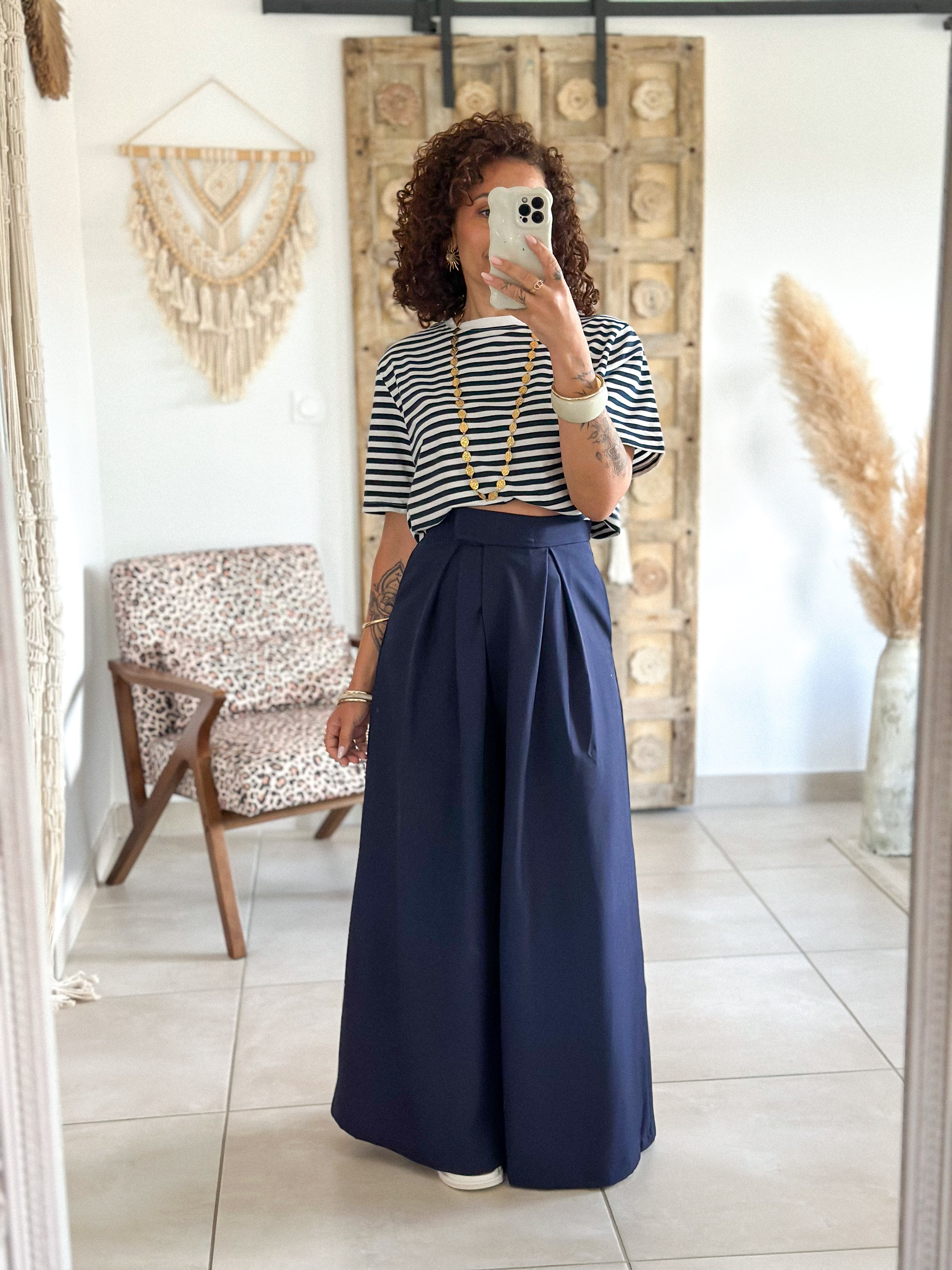 Pantalon Parfait - Palazzo à scratch marine