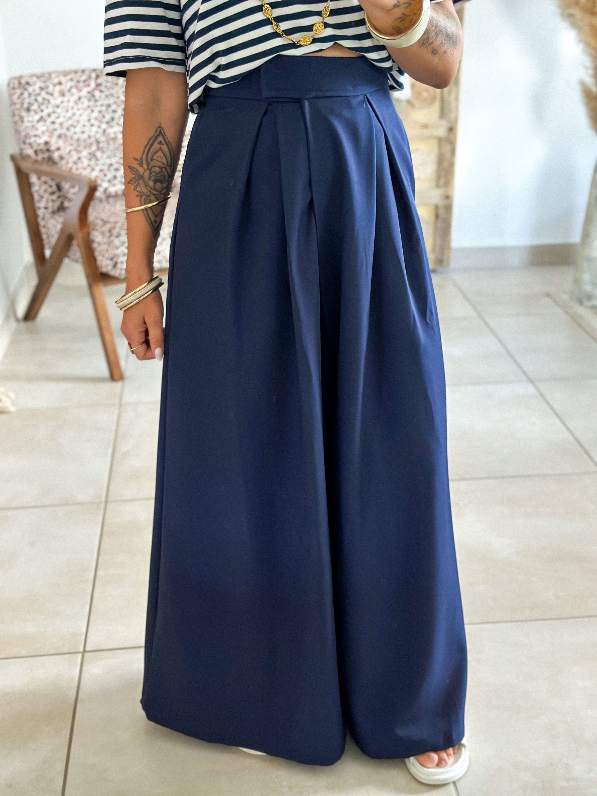 Pantalon Parfait - Palazzo à scratch marine
