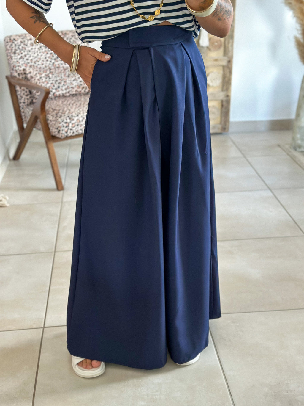 Pantalon Parfait - Palazzo à scratch marine