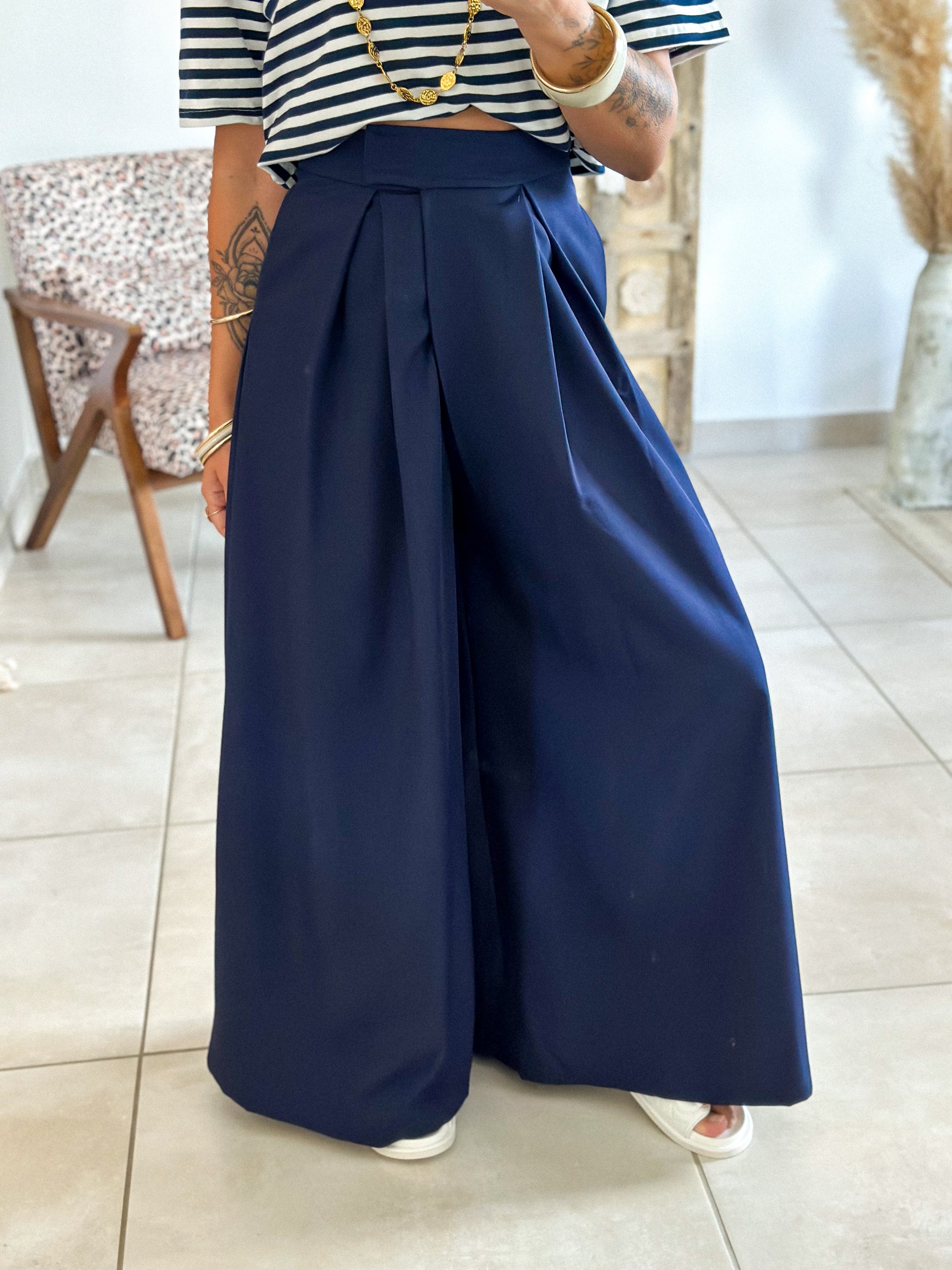 Pantalon Parfait - Palazzo à scratch marine