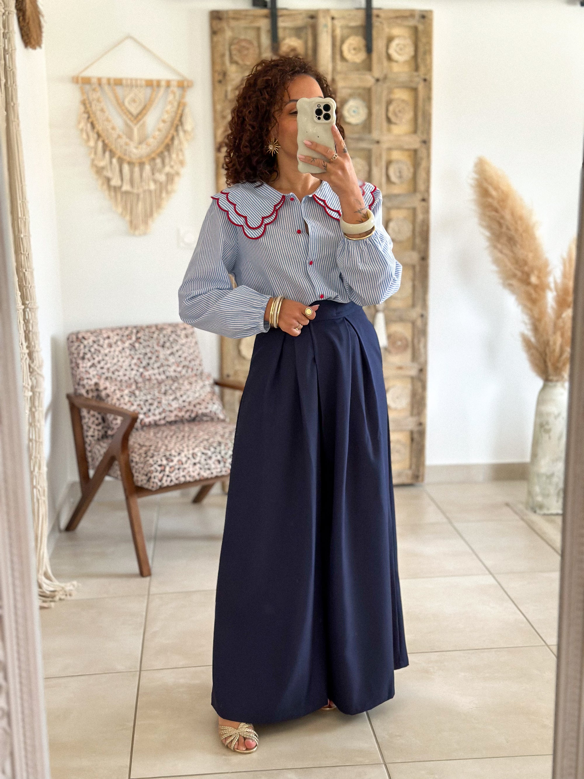 Pantalon Parfait - Palazzo à scratch marine
