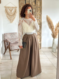 Perfect Trousers - Brown Palazzo with Hook-and-Loop Fasteners