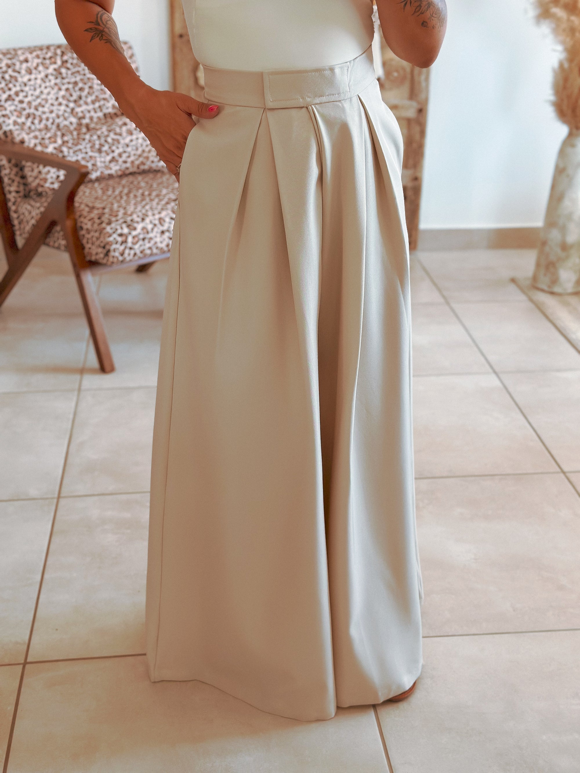 Pantalon Parfait - Palazzo à scratch écru