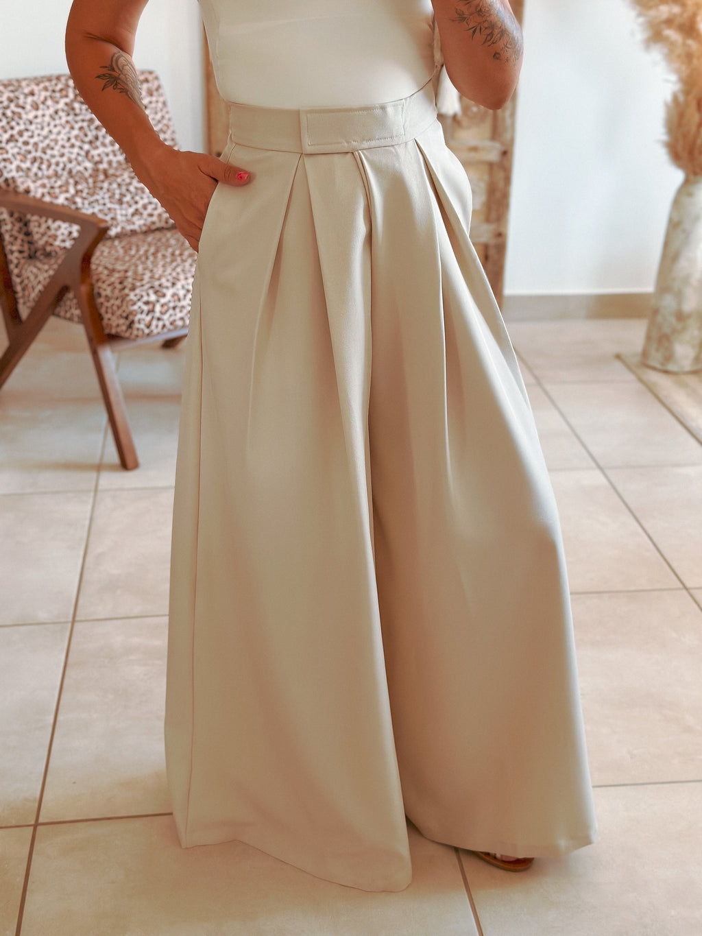 Pantalon Parfait - Palazzo à scratch écru