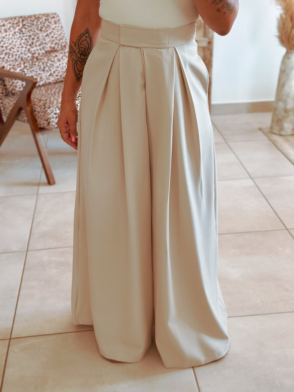 Pantalon Parfait - Palazzo à scratch écru