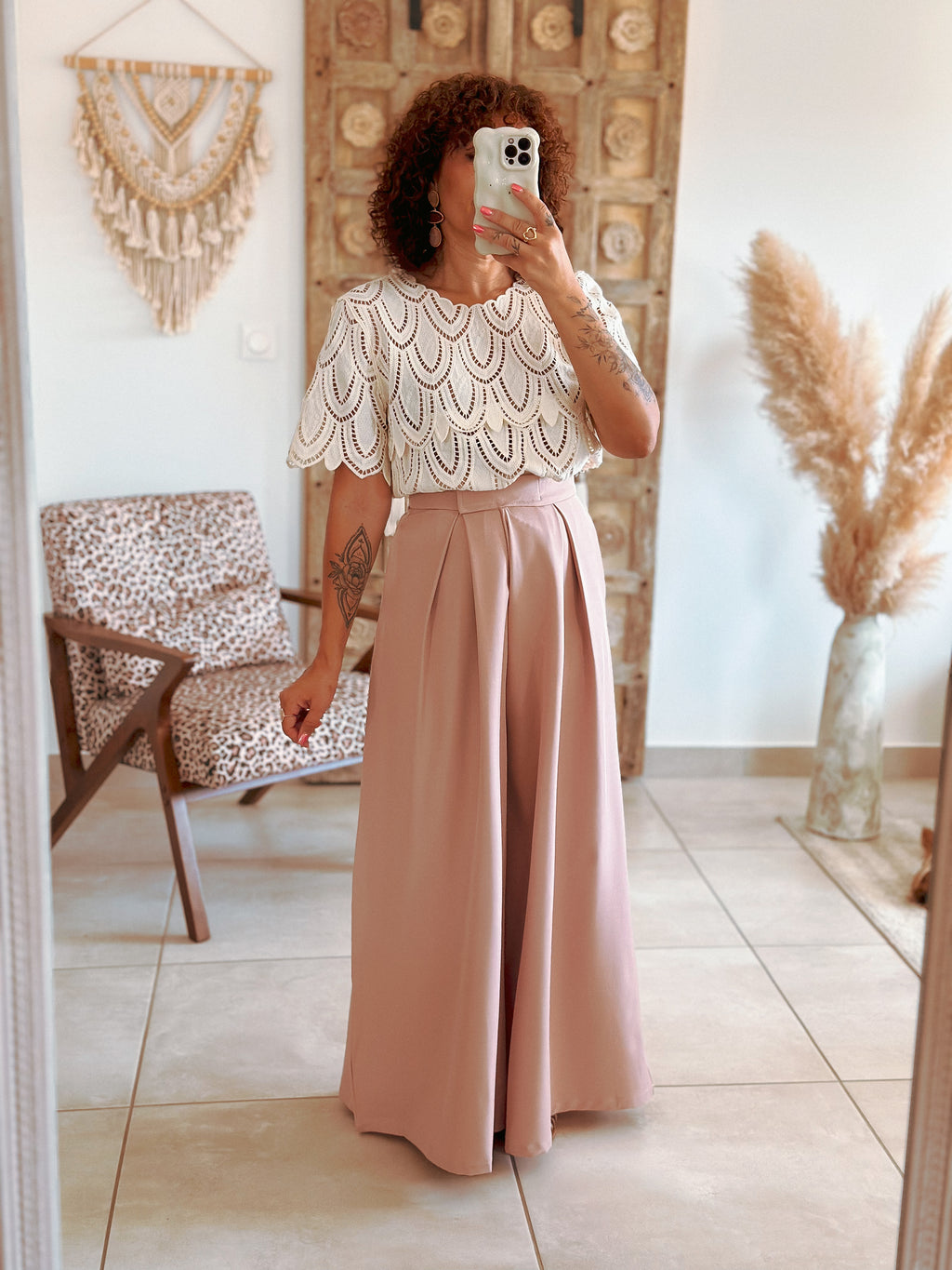 Pantalon Parfait - Palazzo à scratch rose poudré