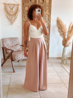 Pantalon Parfait - Palazzo à scratch rose poudré