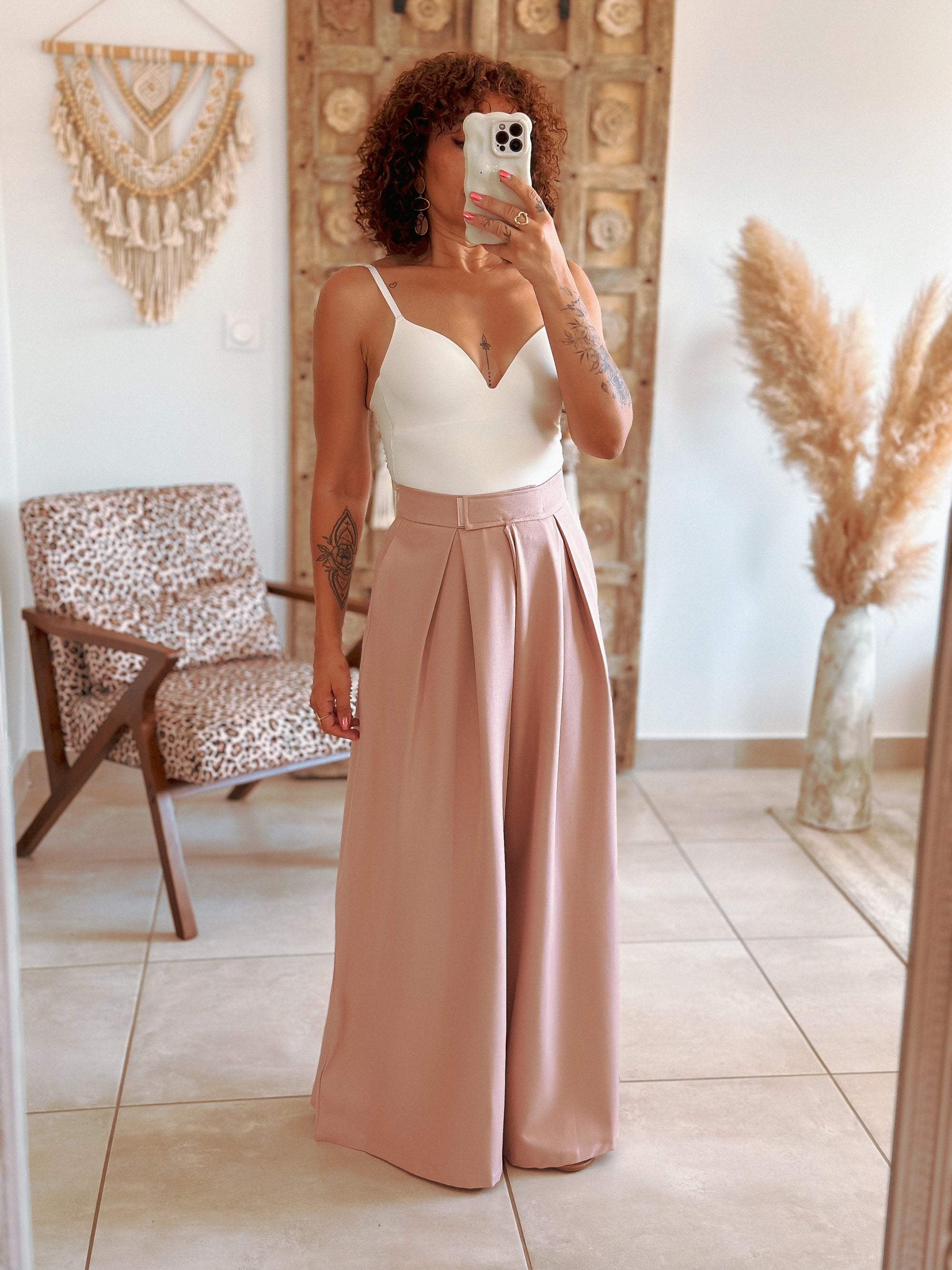 Pantalon Parfait - Palazzo à scratch rose poudré