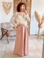 Pantalon Parfait - Palazzo à scratch rose poudré