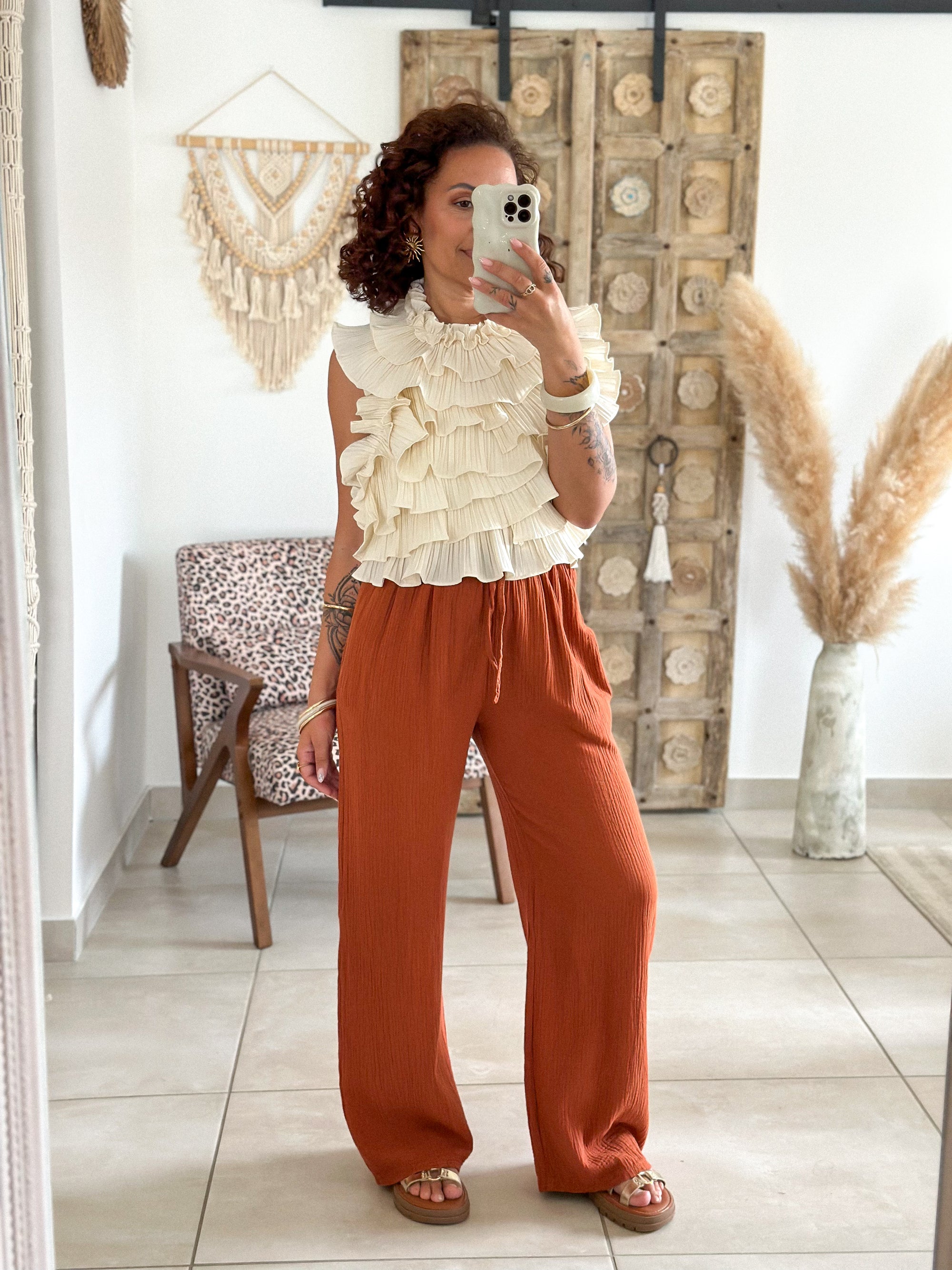 Pantalon Ibiza - Gaze de coton terracotta