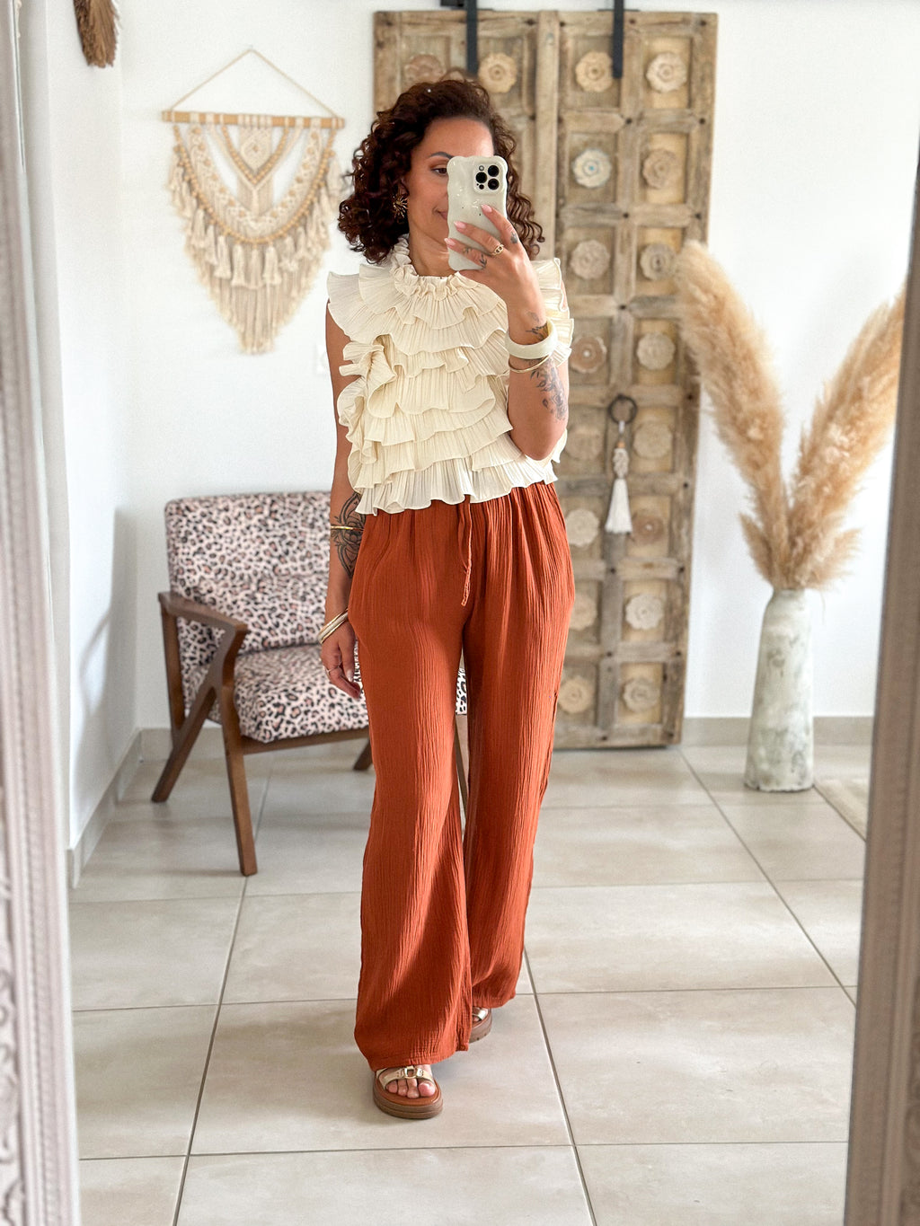 Pantalon Ibiza - Gaze de coton terracotta