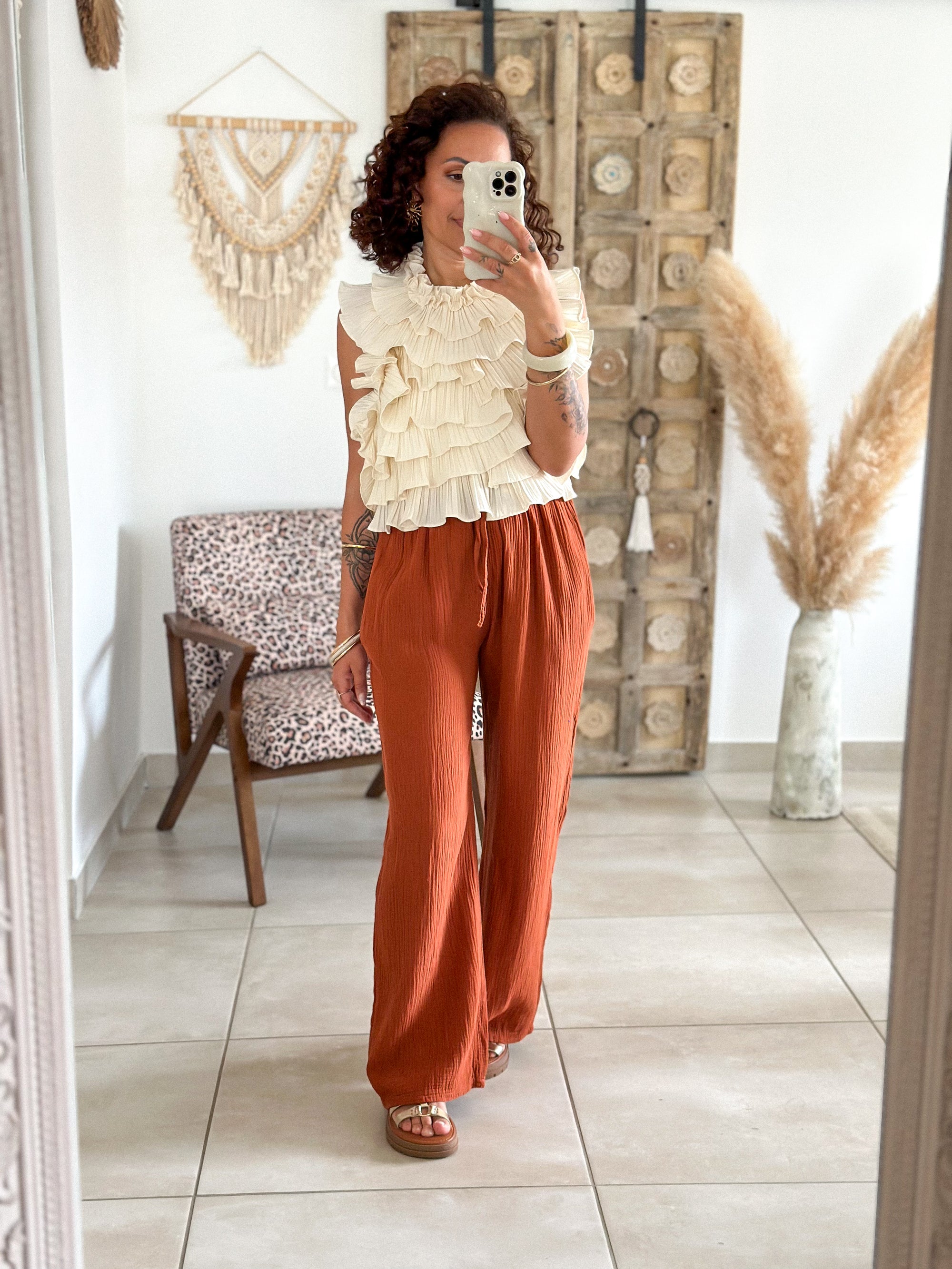 Pantalon Ibiza - Gaze de coton terracotta