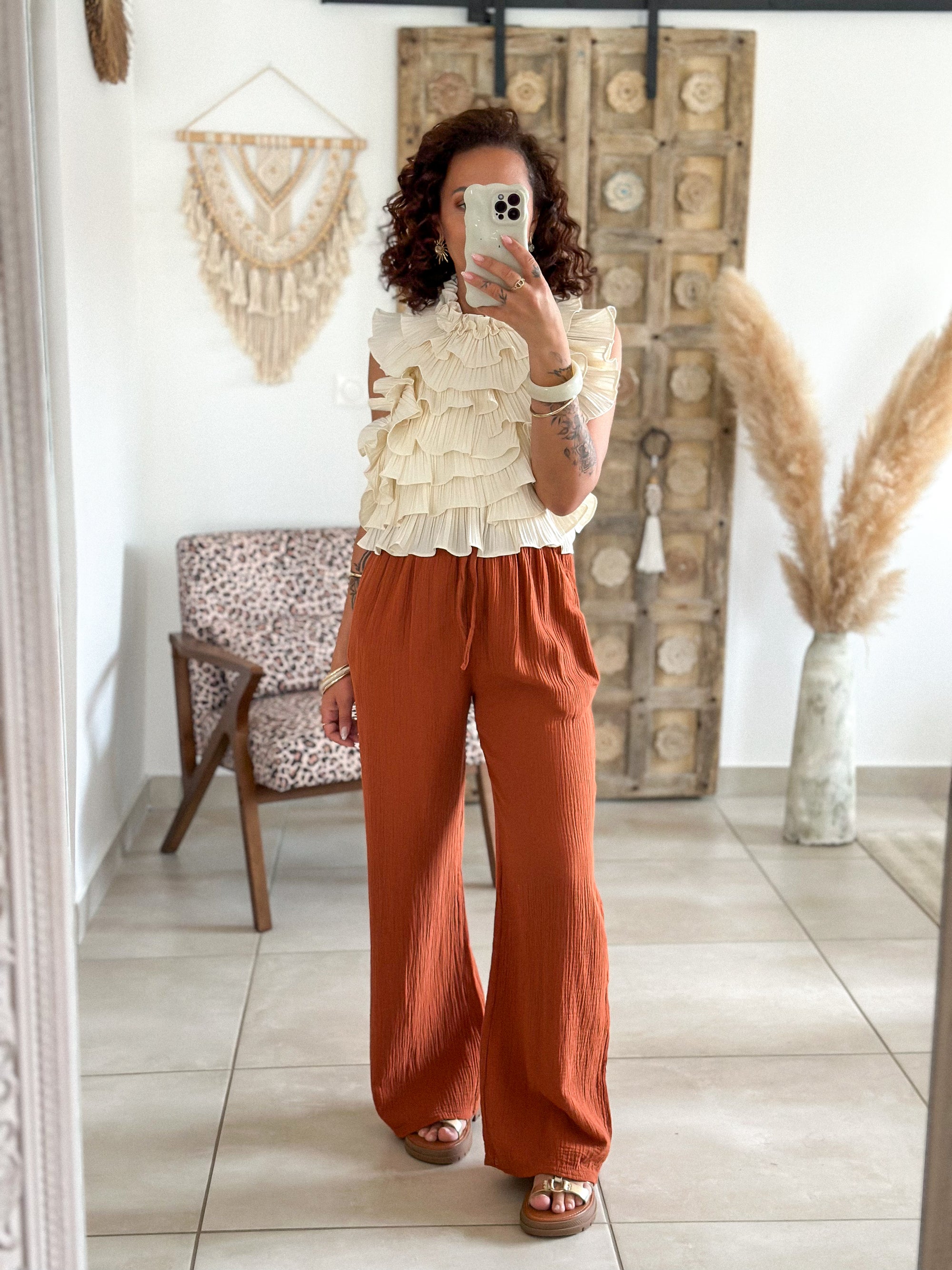 Pantalon Ibiza - Gaze de coton terracotta
