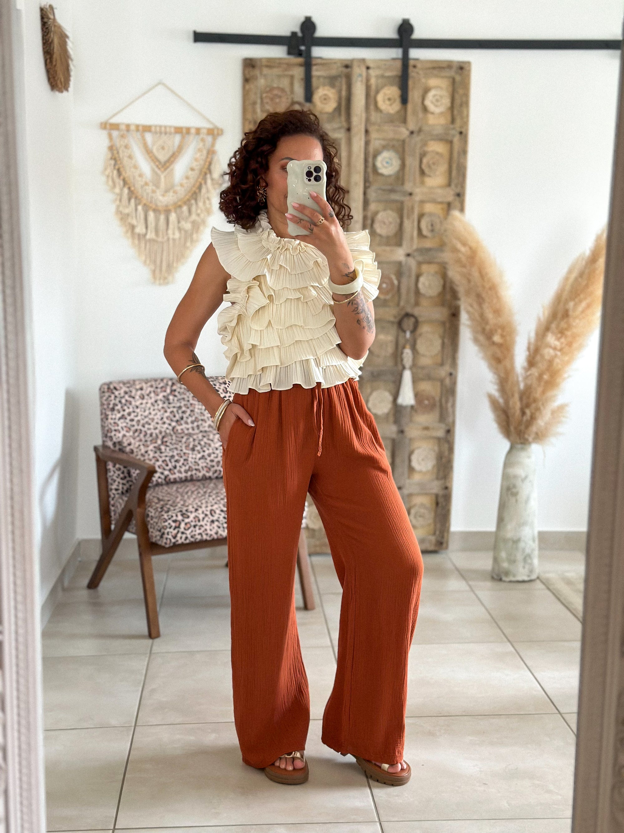 Pantalon Ibiza - Gaze de coton terracotta