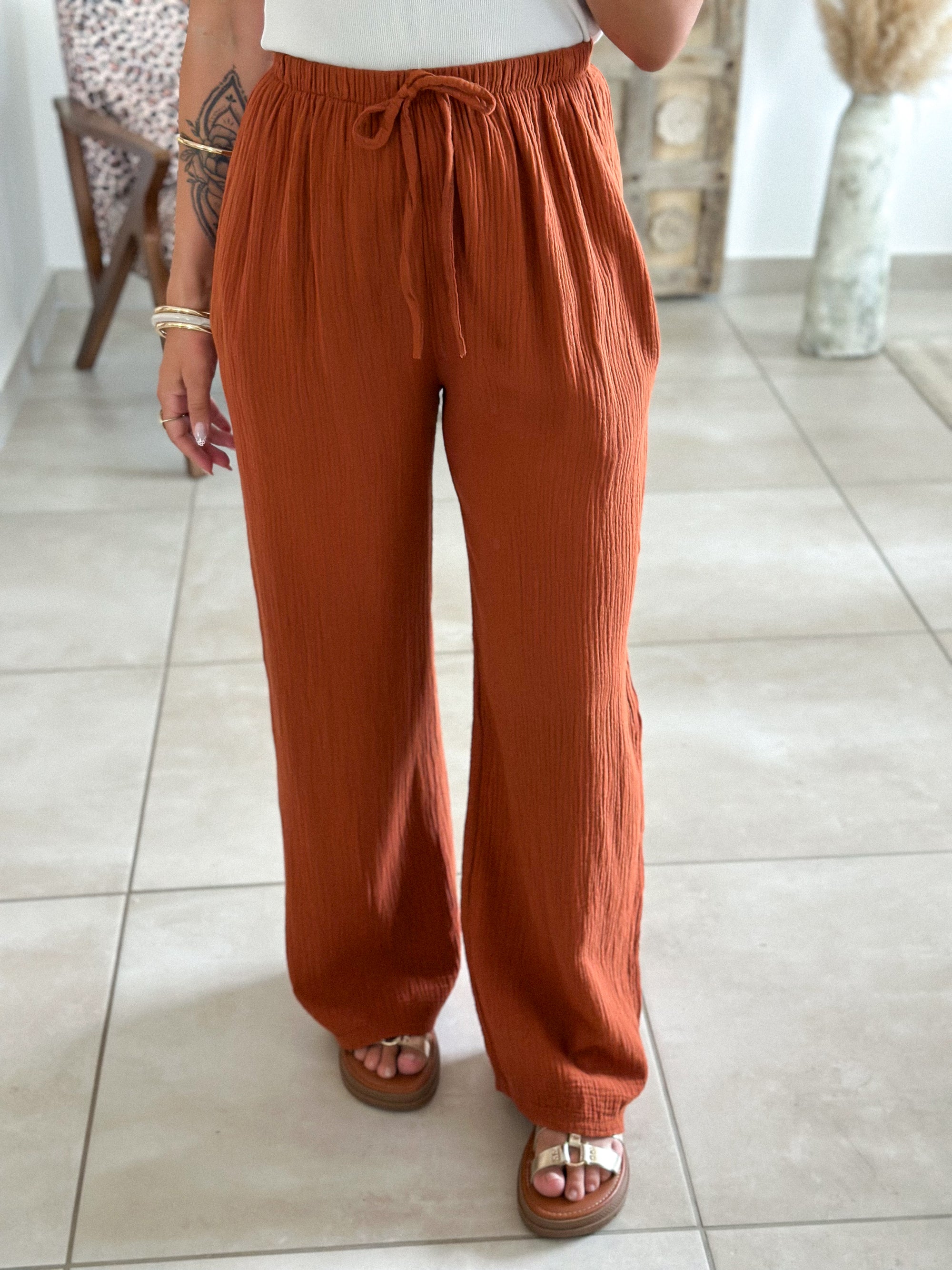 Pantalon Ibiza - Gaze de coton terracotta
