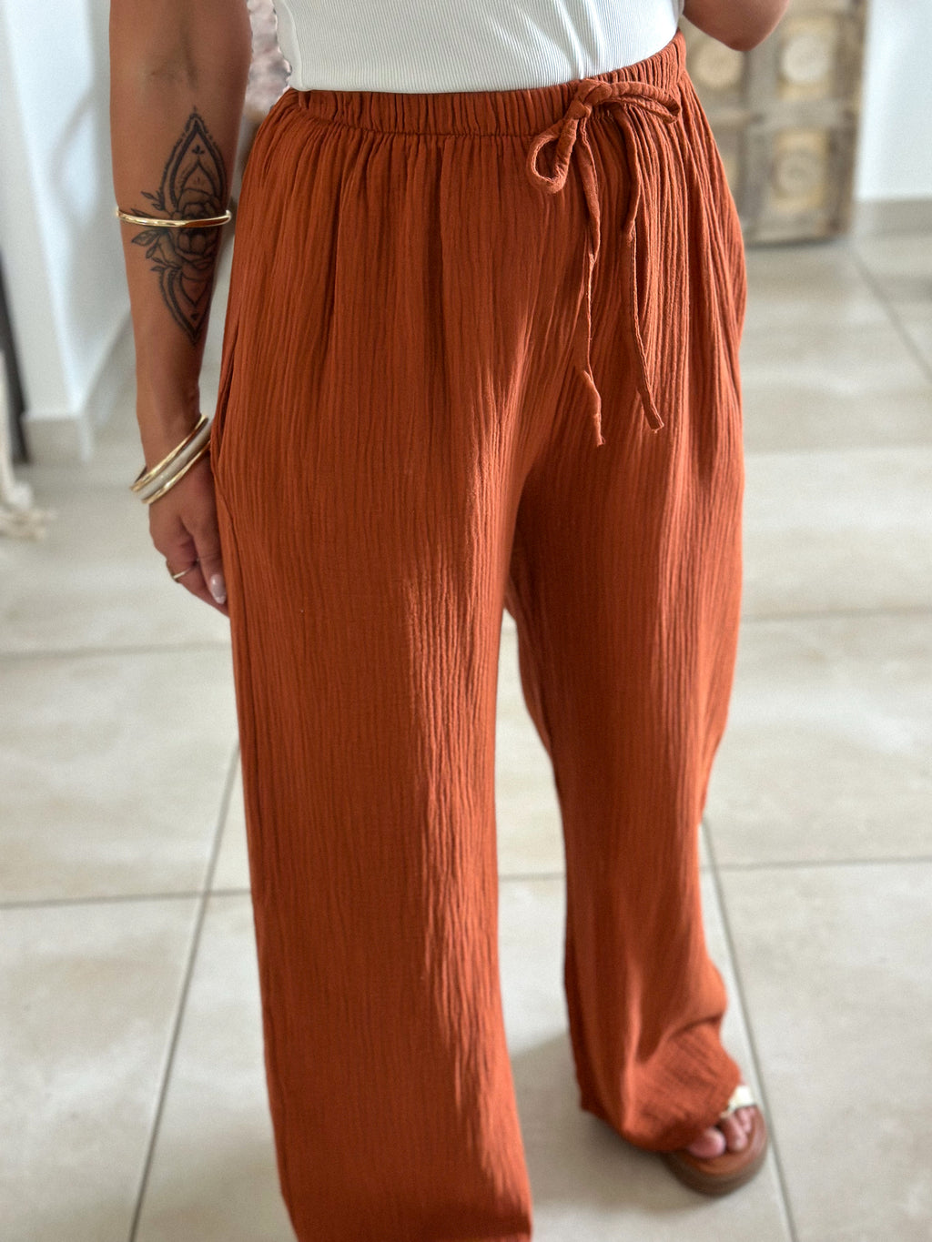 Pantalon Ibiza - Gaze de coton terracotta