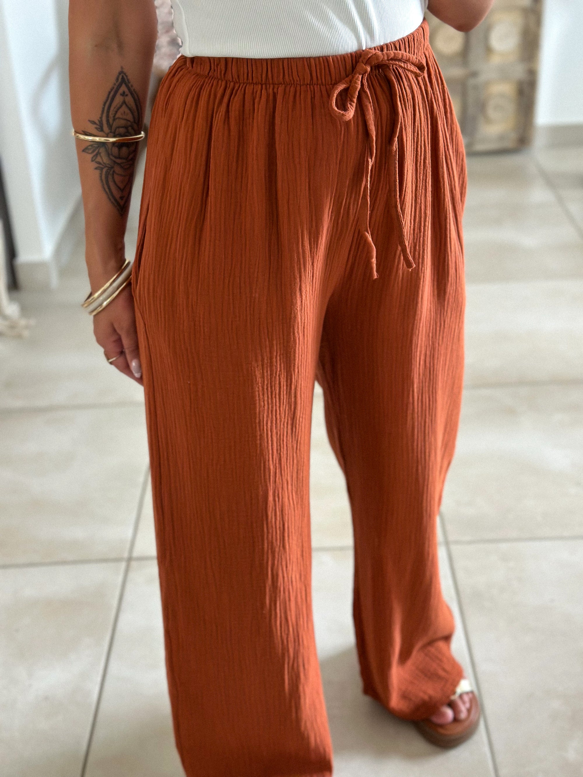 Pantalon Ibiza - Gaze de coton terracotta
