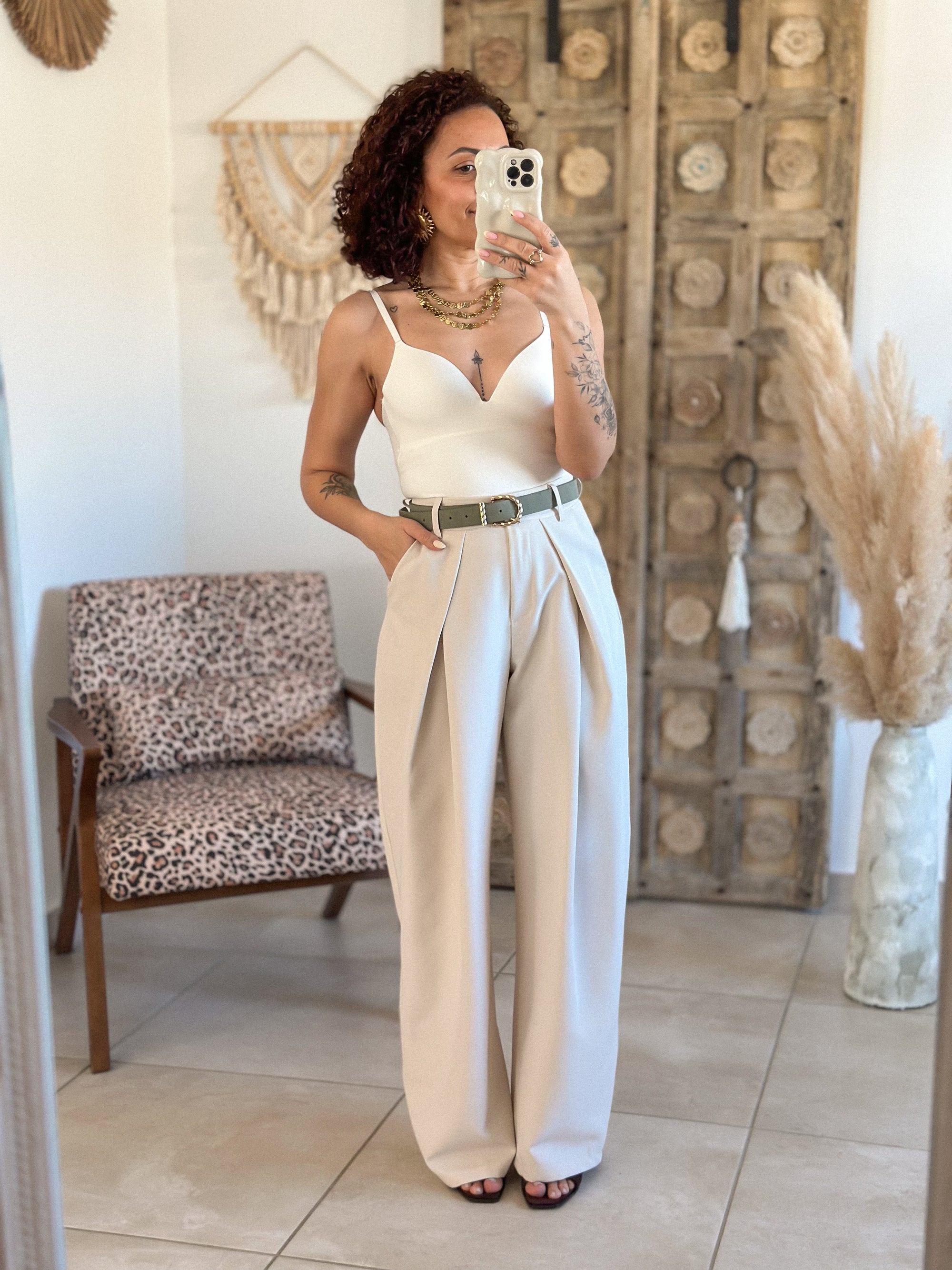 Pantalon Jess - large à pince ivoire